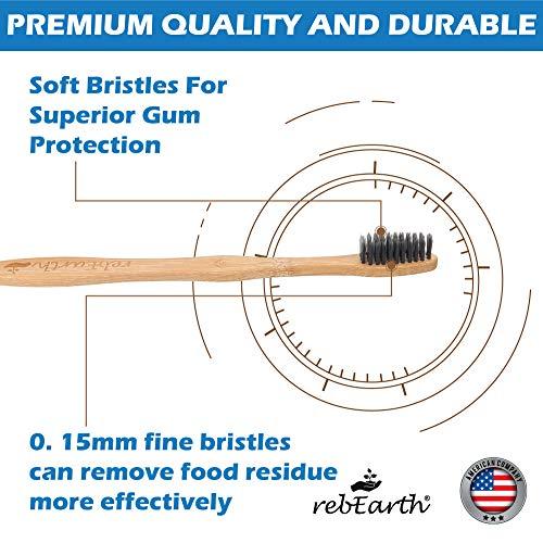 rebEarth Bamboo Aesthetic Toothbrush Wood Set of 4 | Ultra Soft Bristles | Black Charcoal Infused | American Brand | Upgrade Hygiene & Reduce Waste | Brushes Teeth Care | Earth Friendly | Plant Based
