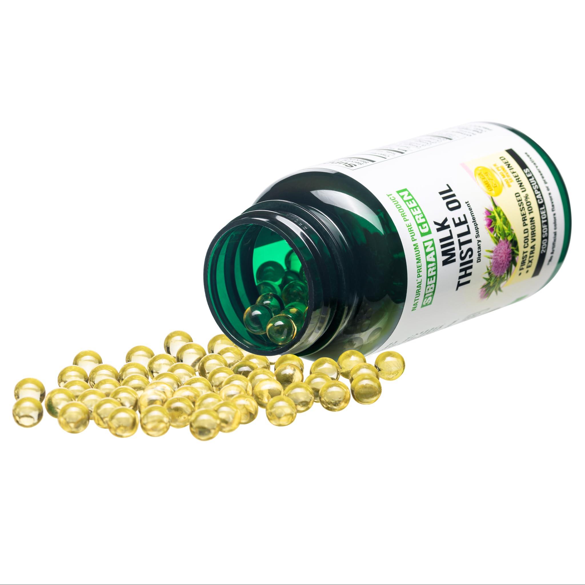Siberian Green Siberian Green Milk Thistle Oil Capsules 200 Softgels Wild Harvested Siberia Altai Cold Pressed Unrefined