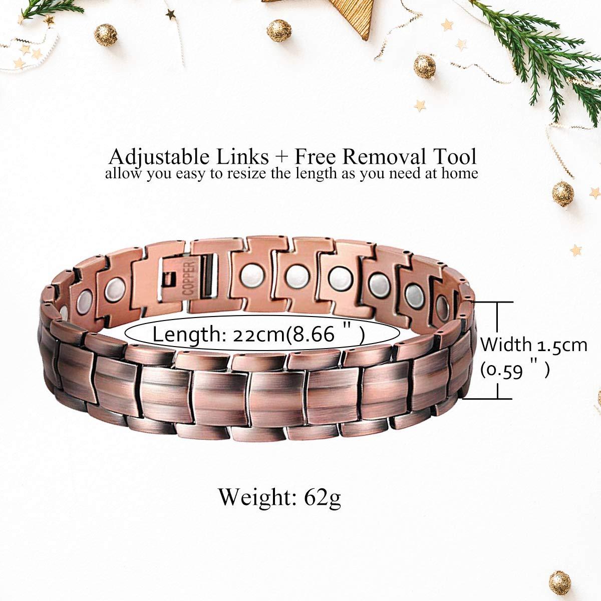 Feraco Feraco Copper Bracelet for Men 4 Elements Magnetic Bracelets Elegant 99.99% Solid Copper Jewelry with Magnets