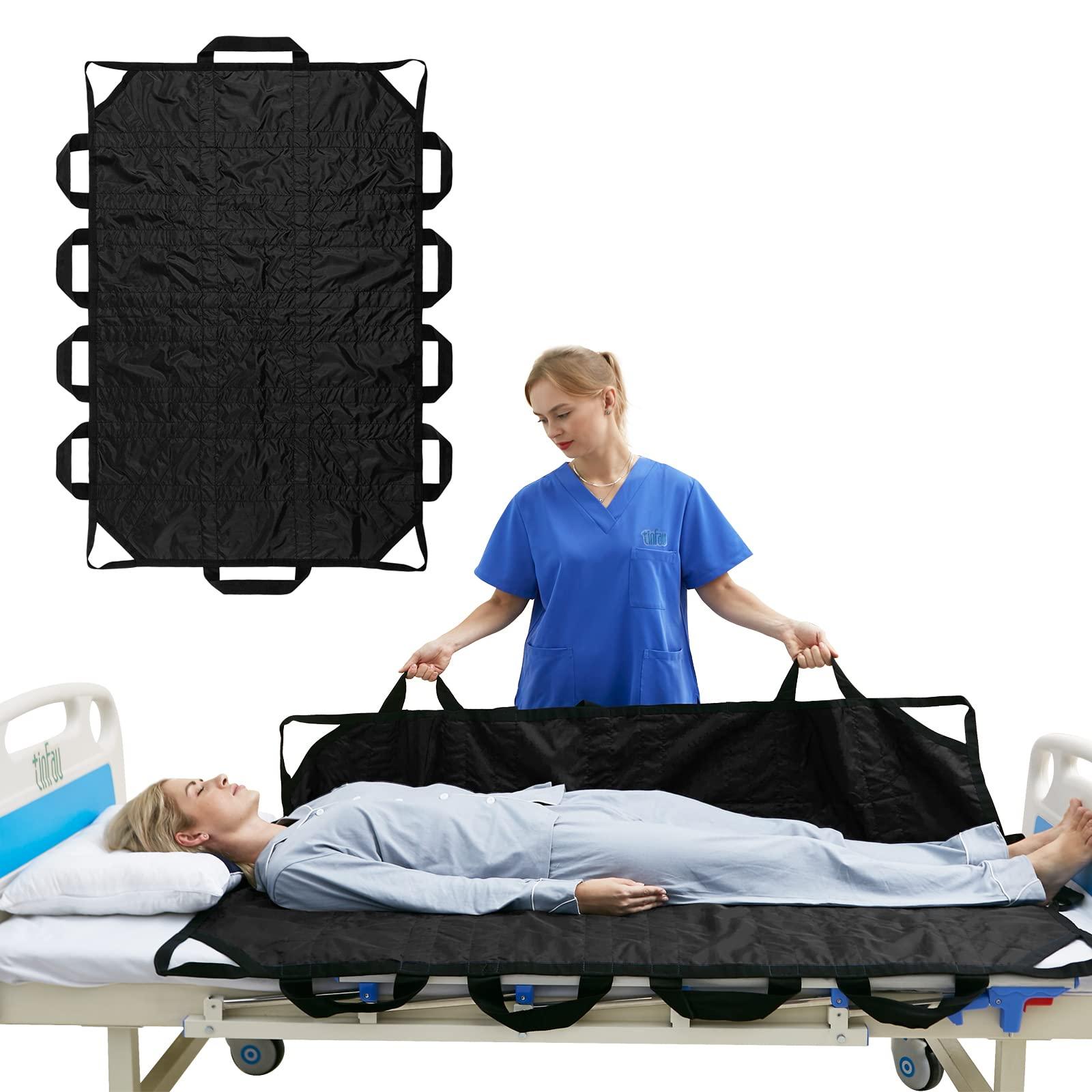 TINFAU Bed Positioning Pad with Reinforced Handle, 70" X 40" Multipurpose Waterproof Transfer Sheet for Turning, Lifting & Sliding, Reusable Washable Patient Positioning Sheet for Bedridden, Caregiver, Black