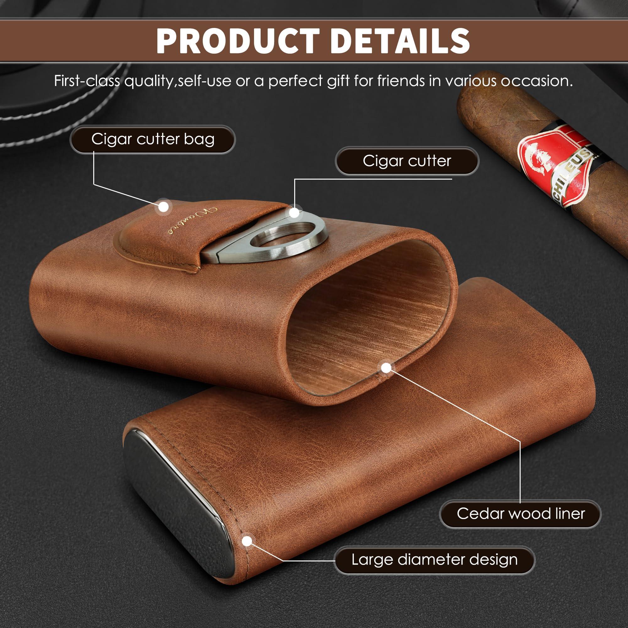 wanbro wanbro Cigar Case, 3pcs Holder, Cigars Travel Case, Cedar Lined, Leather Made Cigar Humidor with Stainless Cutter, Christmas gift for men dad