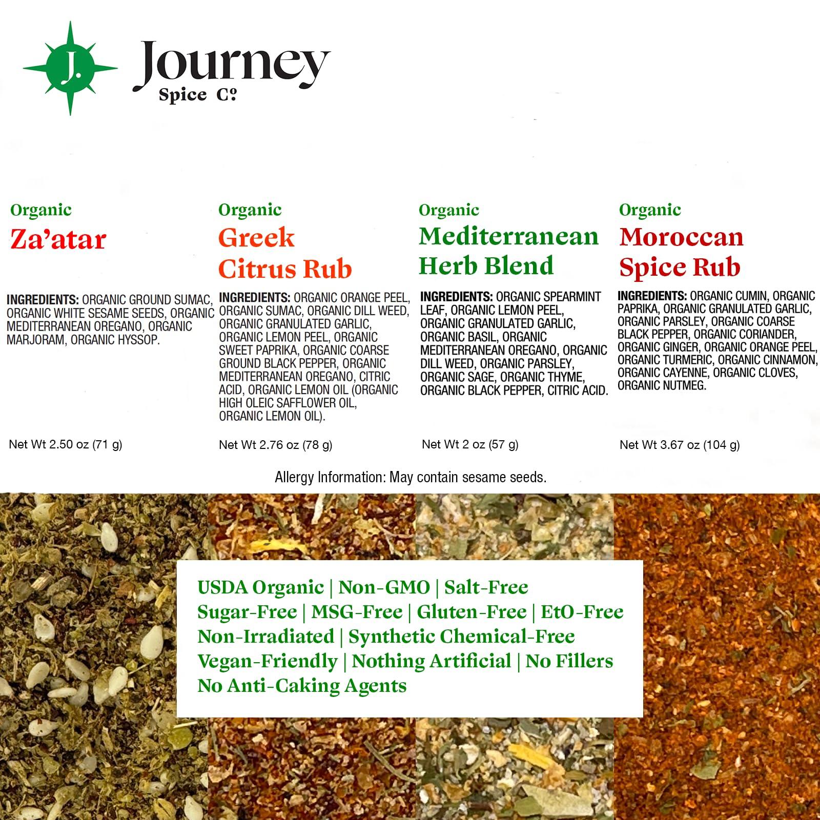 Journey Spice Co. Organic Gourmet Mediterranean Spice and Seasoning Gift Set by Journey Spice Co. | Salt-Free | Greek Seasoning | Meat & Vegetable Seasoning | Non-GMO