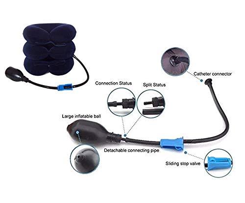 Bargain Crusader Bargain Crusader Upgraded Version Premium Flannel Inflatable Cervical Neck Traction Air Inflatable Pillow Neck Head Stretcher Pain Relief Collar (for Adults, Dark Blue)