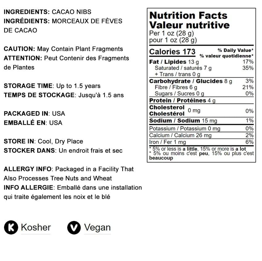 Food to Live Food to Live Cacao Nibs, 8 Ounces - Raw, Unsweetened, Kosher, Vegan, Keto and Paleo Friendly, Made from Antioxidant Rich Cacao Beans, Cacao BIts for Chocolate, Sirtfood, Bulk