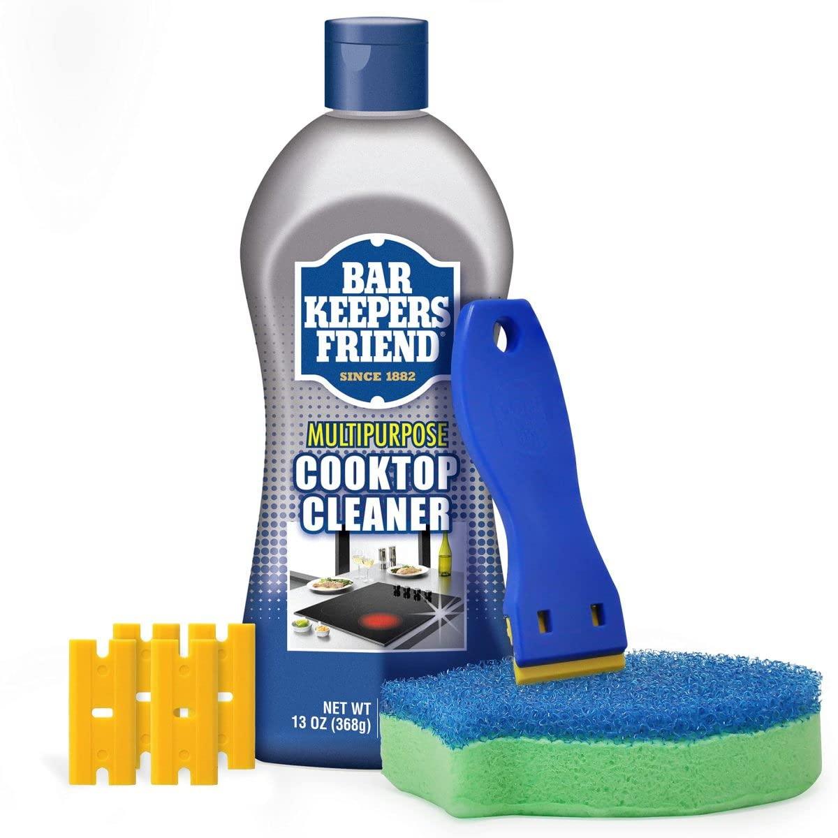 Bar Keepers Friend Bar Keepers Friend Cooktop Cleaner + Scraper + Dish Fish - Multipurpose Liquid Stovetop Cleanser, Safe for Use on Glass or Ceramic Cooking Surfaces, Copper, Brass, Chrome, Stainless Steel & Porcelain