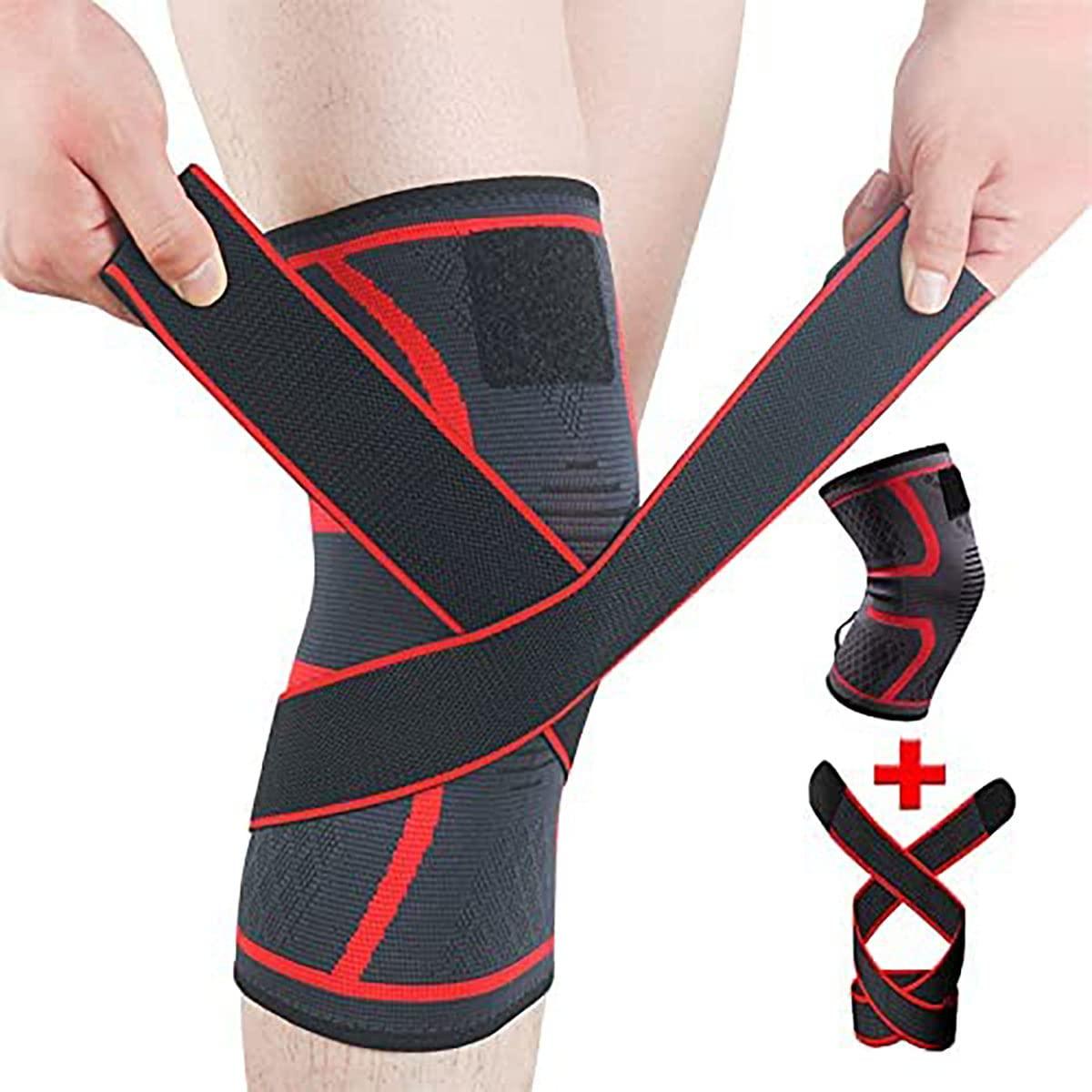 Freeior Freeior Sports Knee Pad Fitness Gear Adjustable Knee Support Braces for Men and Women (M, A-red)