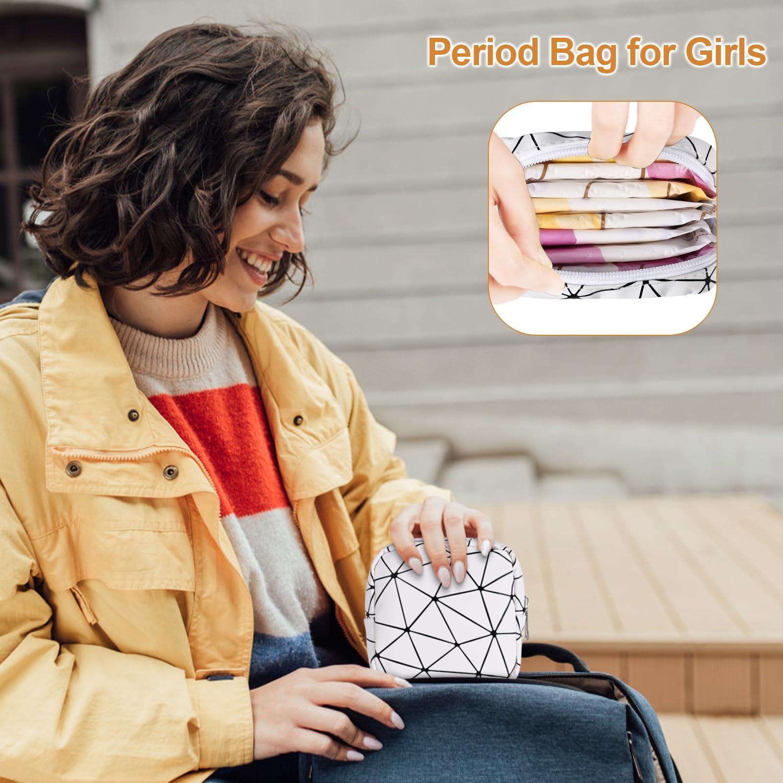 Likesing Likesing Sanitary Napkin Storage Bag, Leather Portable Period Bag for Girls Women, Sanitary Napkin Period Pad Pouch Tampon Holder for Purse, Small Make Up Bags(White)