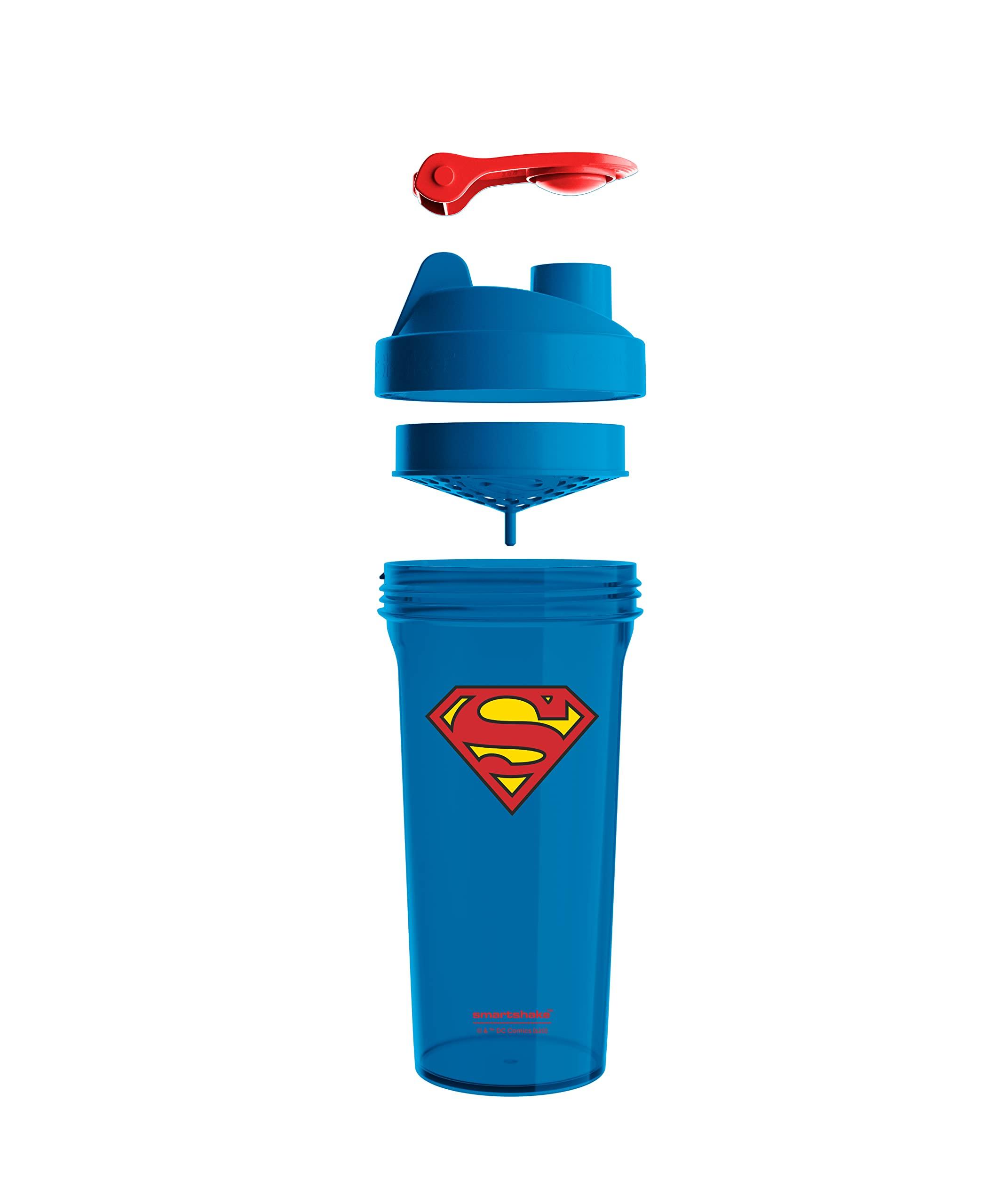 Smartshake Smartshake Lite Justice League Superman Protein Shaker Bottle 800ml BPA Free Leakproof Gym Protein Shakes Bottle for Protein Powder DC Comics Blue Water Bottle Superman Gifts