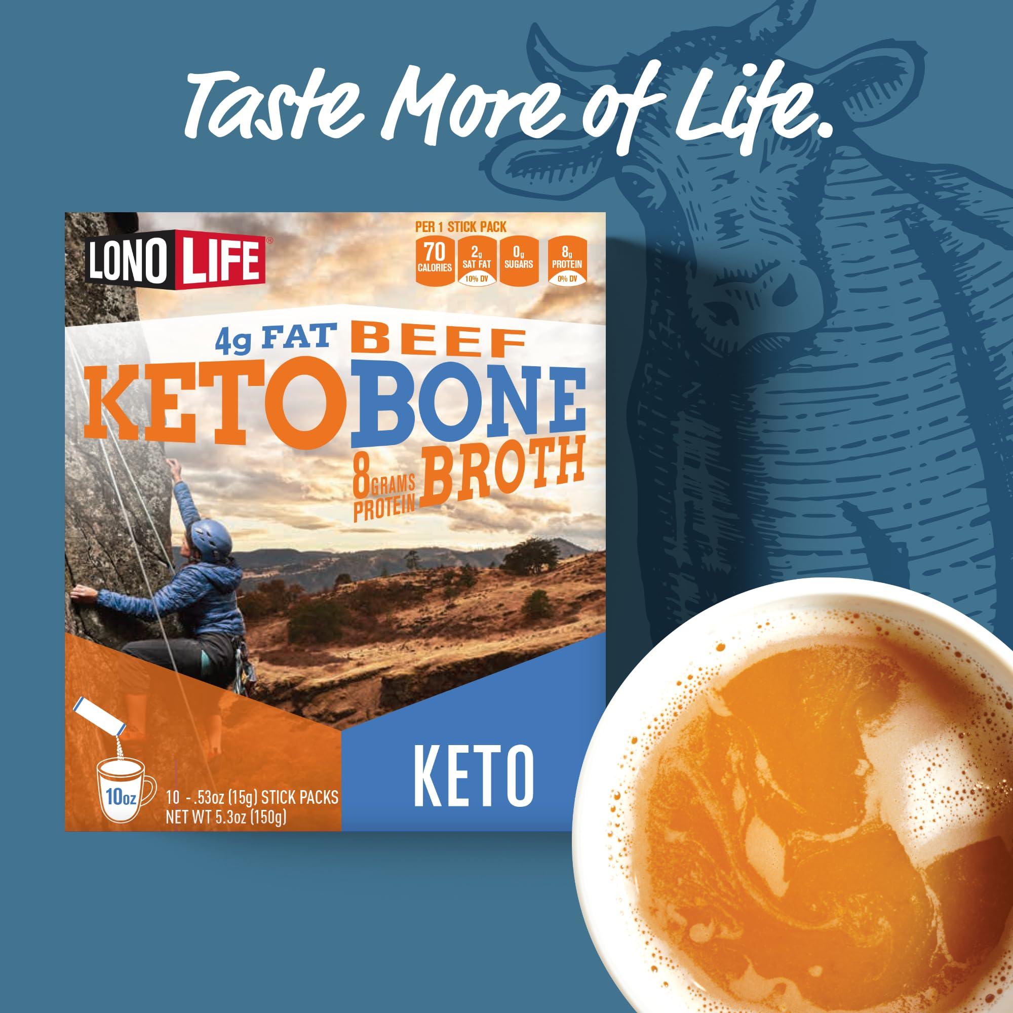 LONOLIFE LonoLife Keto Beef Bone Broth Powder Mix | Grass-Fed, 10g Protein | Collagen-Rich, Keto & Paleo Friendly | Natural Ingredients | 10 Portable Stick Pack Servings
