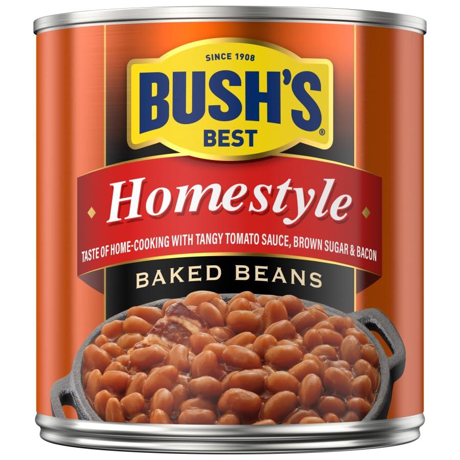 Bush's Best BUSH\'S BEST 16 oz Canned Homestyle Baked Beans, Source of Plant Based Protein and Fiber, Low Fat, Gluten Free, (Pack of 12)