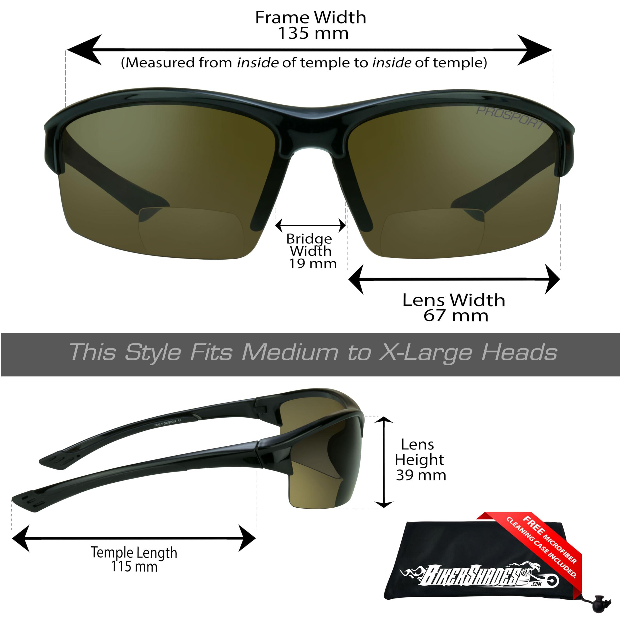 Bikershades Biker Armour Polarized Bifocal +1.50 Reading Sunglasses Wrap Around Sport TR90 Black Frame Brown Lens
