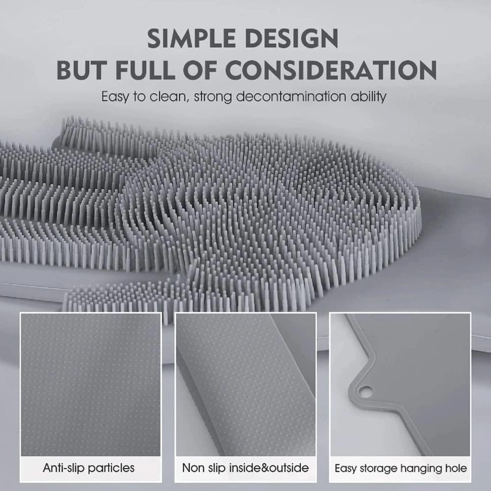 Helenhouse Dishwashing Cleaning Gloves Silicone Rubber Sponge Gloves Household Scrubber Kitchen Cleaning Tools Kitchen (Blue)