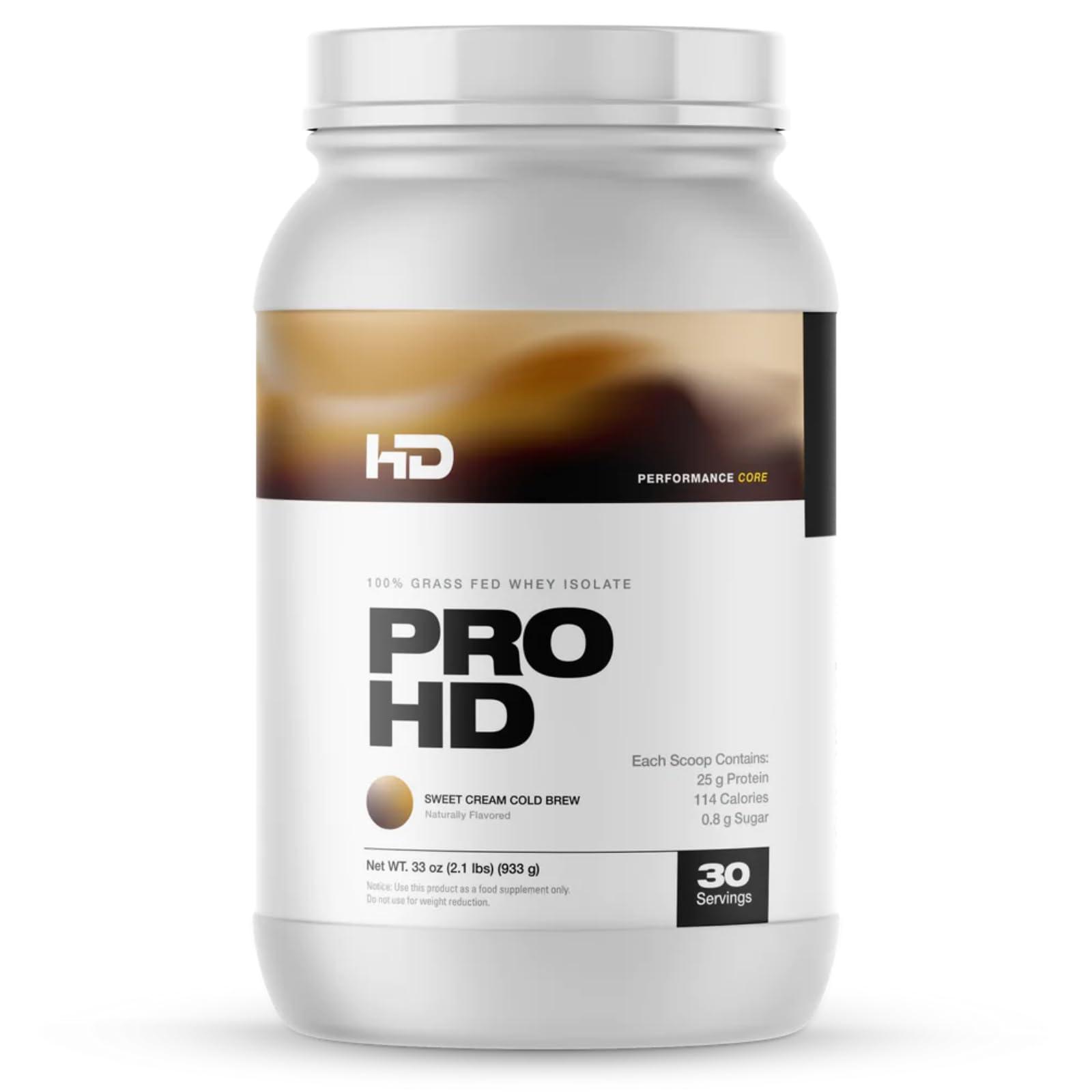HD MUSCLE HD MUSCLE ProHD Protein | 100% Grass Fed Whey Isolate | 25g Protein, 114 Calories, 0g Fat | Zero Fillers or Amino Spiking | 30 Servings (Sweet Cream Cold Brew)