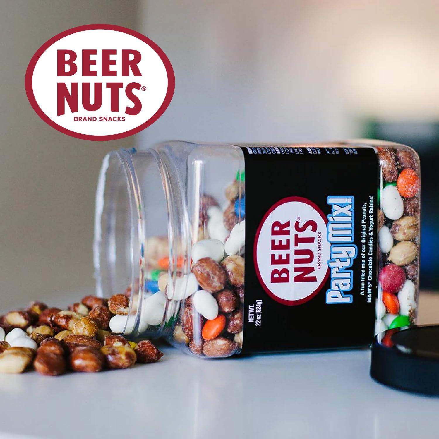 BEER NUTS BEER NUTS Party Mix - Original Sweet & Salty Roasted Gourmet Peanuts, Plain Yogurt Covered Raisins, M&M\'s Milk Chocolate Candies - Kosher, Gluten Free, Family Size Resealable Packaged Snack - 42oz Jar