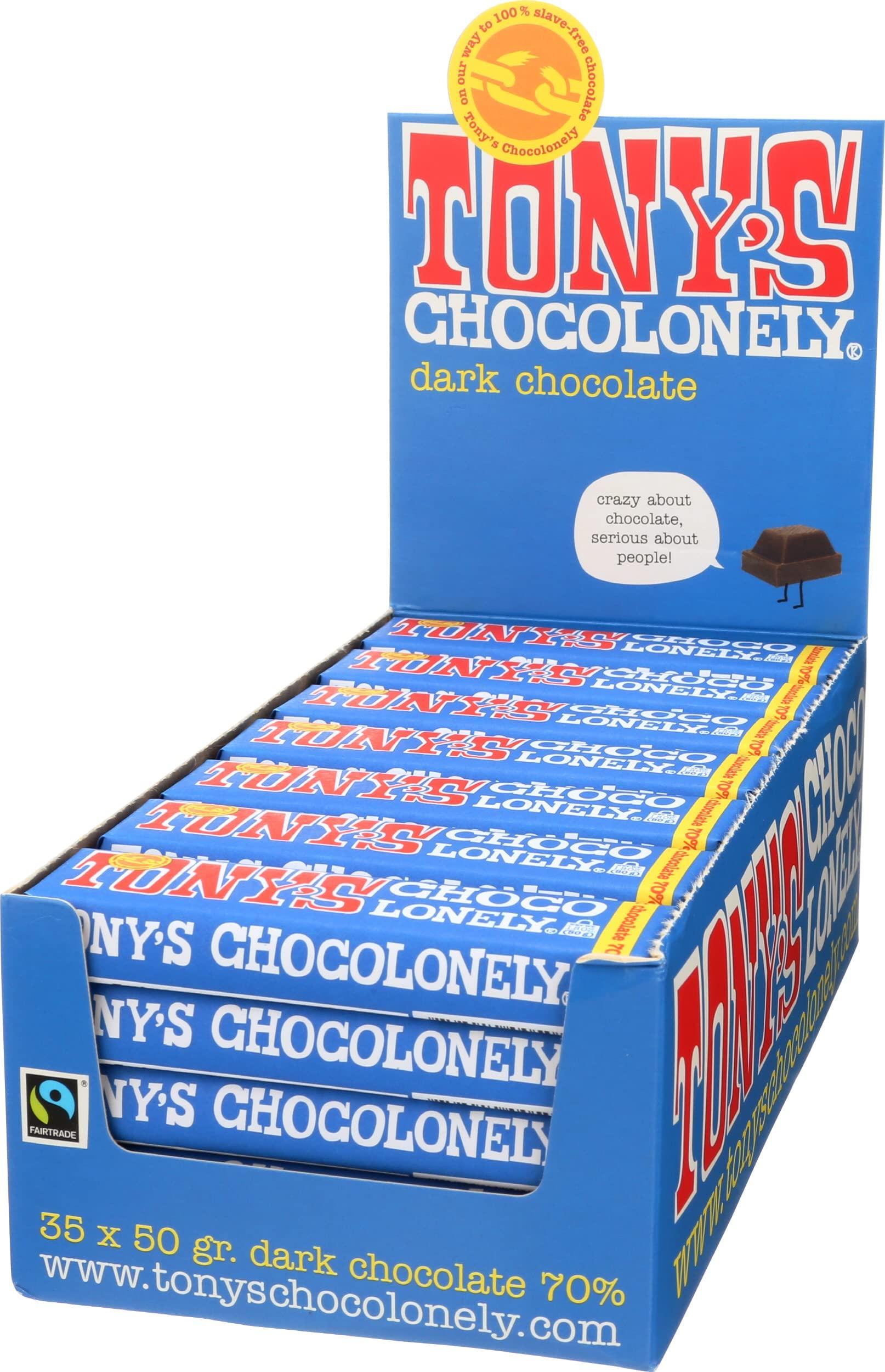 Tonys Chocolonely Tony\'s Chocolonely Dark Chocolate Bar, 70% Cocoa, 1.8 Ounces (Pack Of 35)