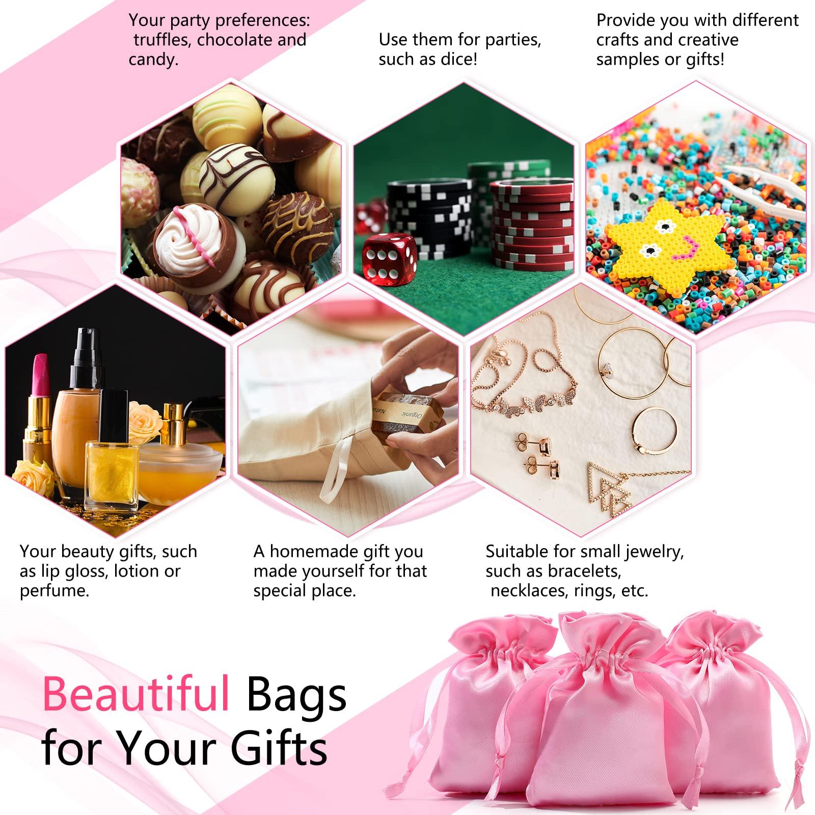 Shappy 50 Pieces 3 x 4 Satin Bags with Drawstring Gift Pouch Mini Jewelry Bags Small Wedding Favor Bags Smooth Soft Satin Fabric Candy Pouches for Baby Shower Decoration (Pink)