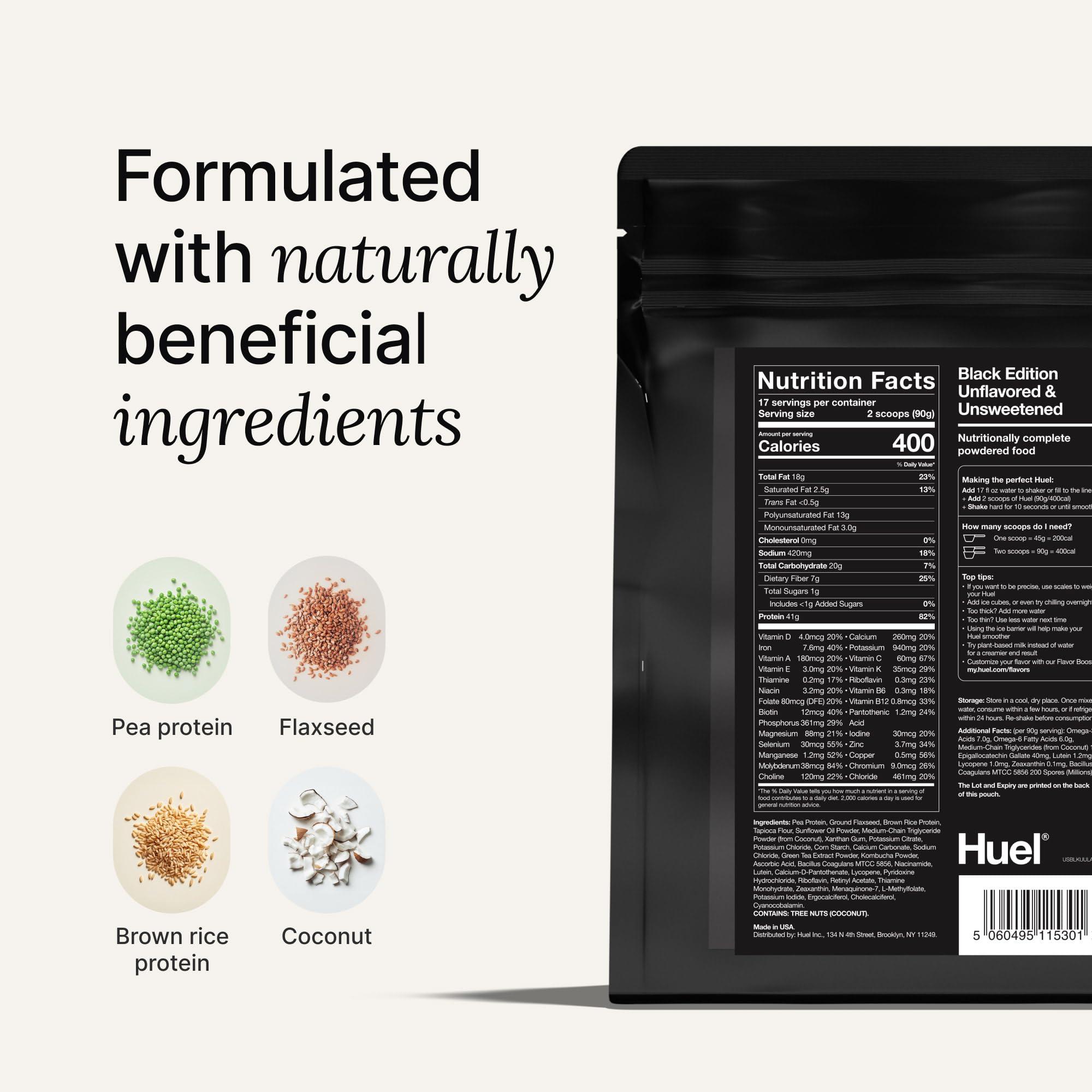 Huel Huel Black Edition | Chocolate 40g Vegan Protein Powder | Nutritionally Complete Meal | 27 Vitamins and Minerals, Gluten Free | 17 Servings | Scoop not included to reduce plastic