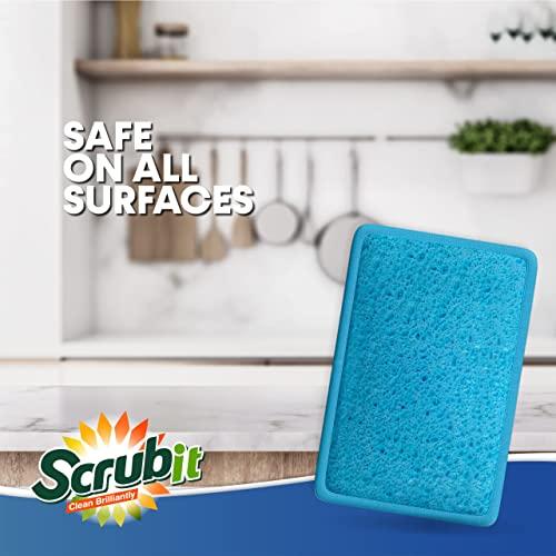 SCRUBIT Scrub and Wipe Cleaning Sponges [10 Pack] SCRUBIT Dual Sided Scouring Pad and Sponge - Reusable Kitchen Scrubbing Sponges for Dishes, Pots, Pans Utensils & Non-Stick Cookware (Blue)
