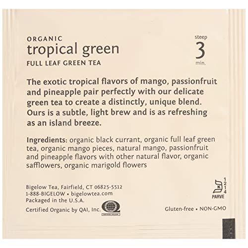 Bigelow Tea Steep Café Organic Tropical Green Tea, 50 Bags per Box, Single Source, Premium Whole Leaf Teas in a Sachet Pyramid Bag, Individually Wrapped in a Foil Pouch, Hot or Iced, by Bigelow Tea