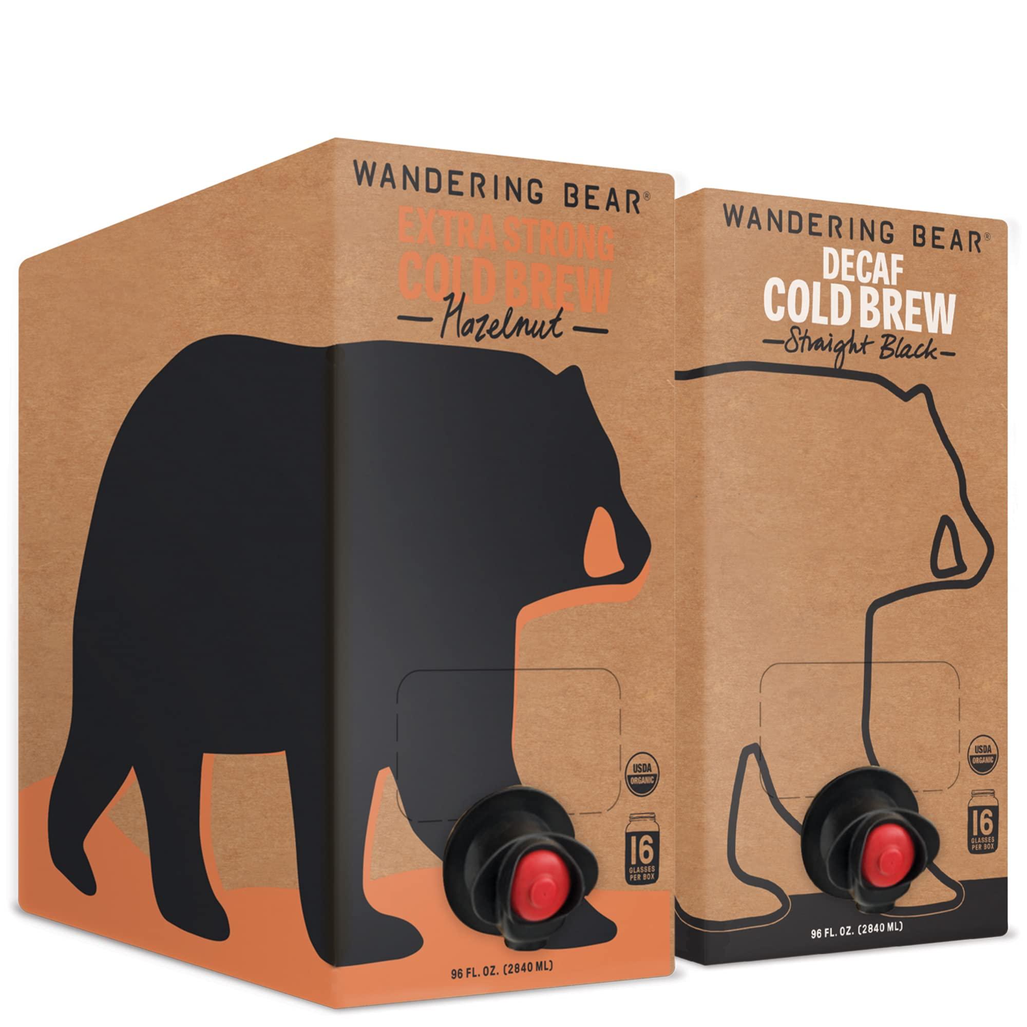 Wandering Bear Wandering Bear Cold Brew Coffee, Hazelnut & Decaf Bundle, 96oz, 2 pack - Organic, Smooth, Shelf-Stable, and Ready to Drink