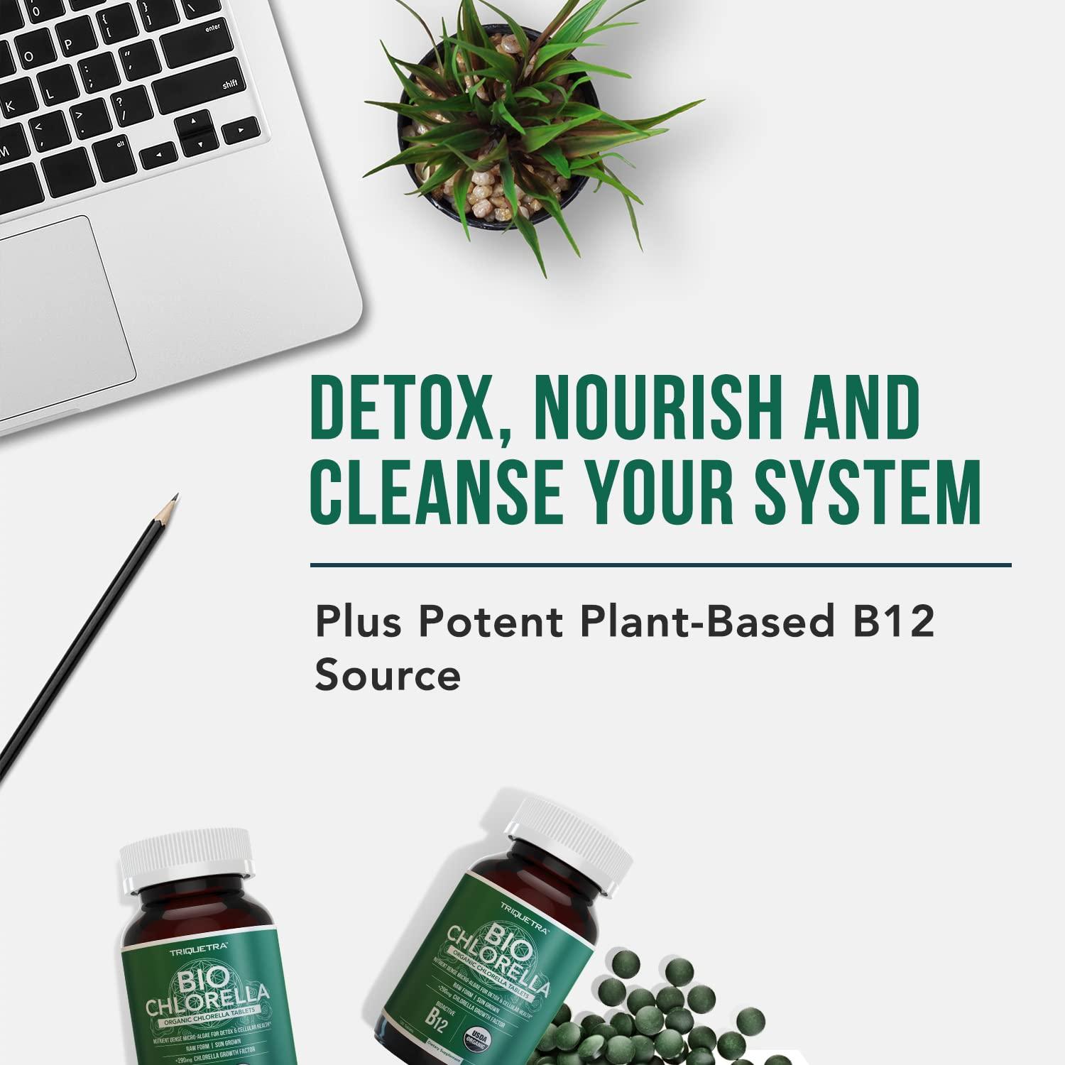 Triquetra Health Organic Chlorella: 3 Organic Certifications Broken Cell Wall Form, Blue Green Algae - Raw, Sun-Grown, Non-Irradiated, Maximum Nutrient & CGF (Chlorella Growth Factor) Levels - (120 Tablets)