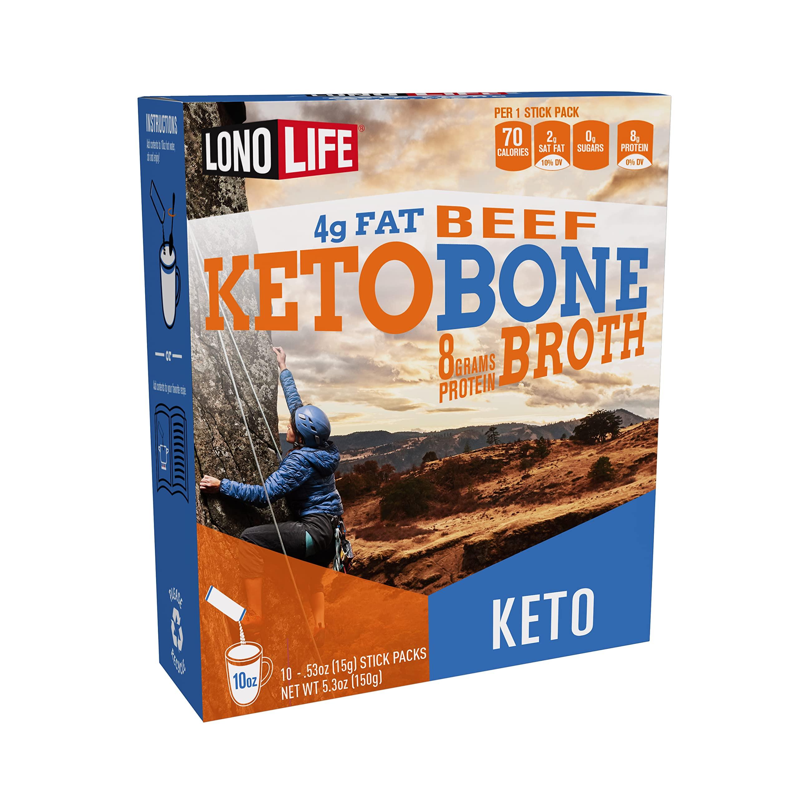 LONOLIFE LonoLife Keto Beef Bone Broth Powder Mix | Grass-Fed, 10g Protein | Collagen-Rich, Keto & Paleo Friendly | Natural Ingredients | 10 Portable Stick Pack Servings