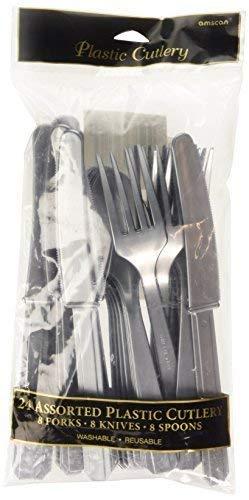 amscan Amscan Silver Plastic Assorted Cutlery, 24 Ct. | Party Tableware (Pack of 2)