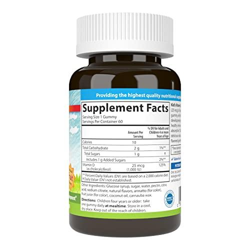 Carlson Carlson - Kid's Vitamin D3 Gummies, 1000 IU (25 mcg), Bone Health & Immune Support, Growth & Development, Vitamin D Gummies, D3 Gummy Vitamins, Natural Fruit Flavors, 60 Vegetarian Gummies