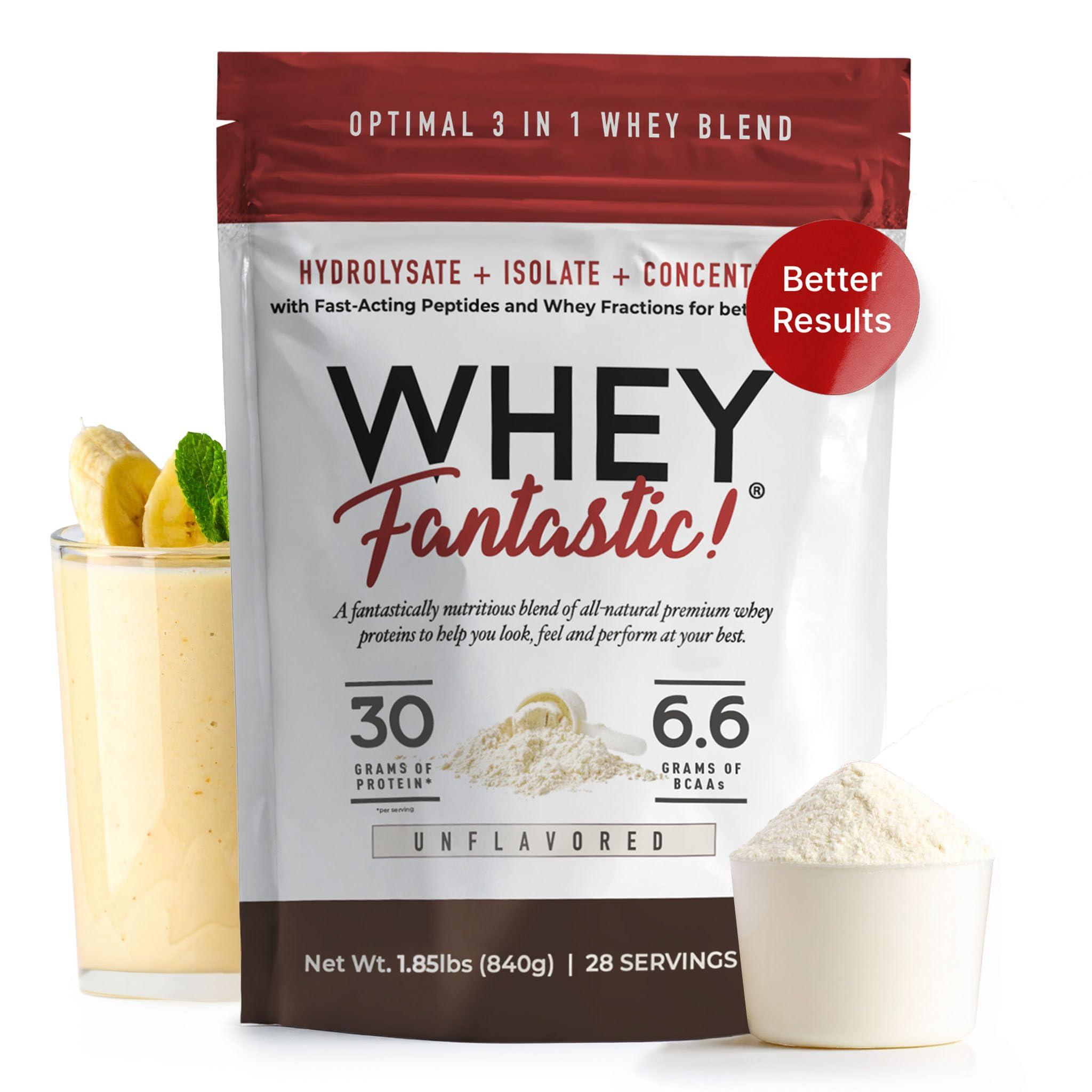 Fantastic Nutrition Whey Fantastic - Unflavored - 100% Natural Grass Fed Whey Protein Powder - Unique Blend of Isolate, Concentrate & Hydrolysate Provides 25g of Protein per Serving - 2.30lb-35 Servings