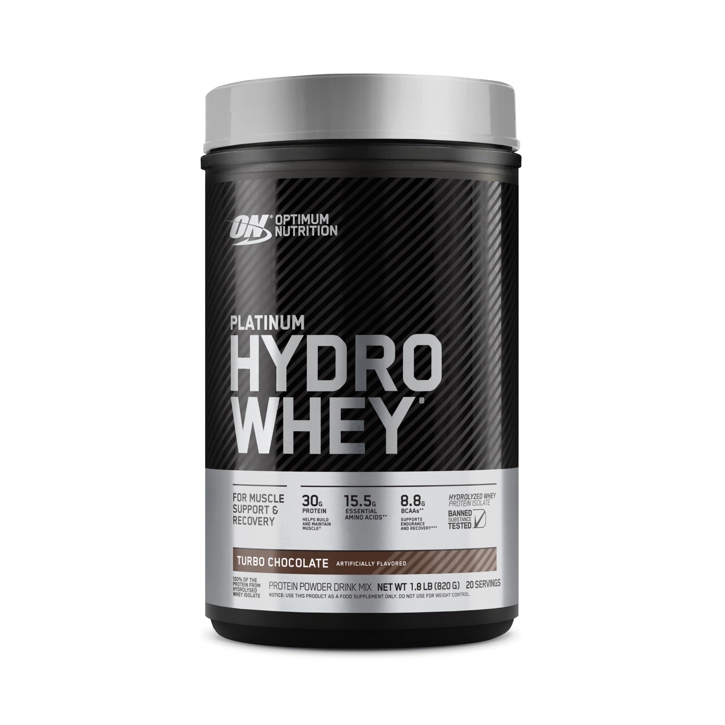 Optimum Nutrition Optimum Nutrition Platinum Hydrowhey Protein Powder, 100% Hydrolyzed Whey Protein Isolate Powder, Flavor: Turbo Chocolate, 20 Servings, 1.8 Pounds (Packaging May Vary)