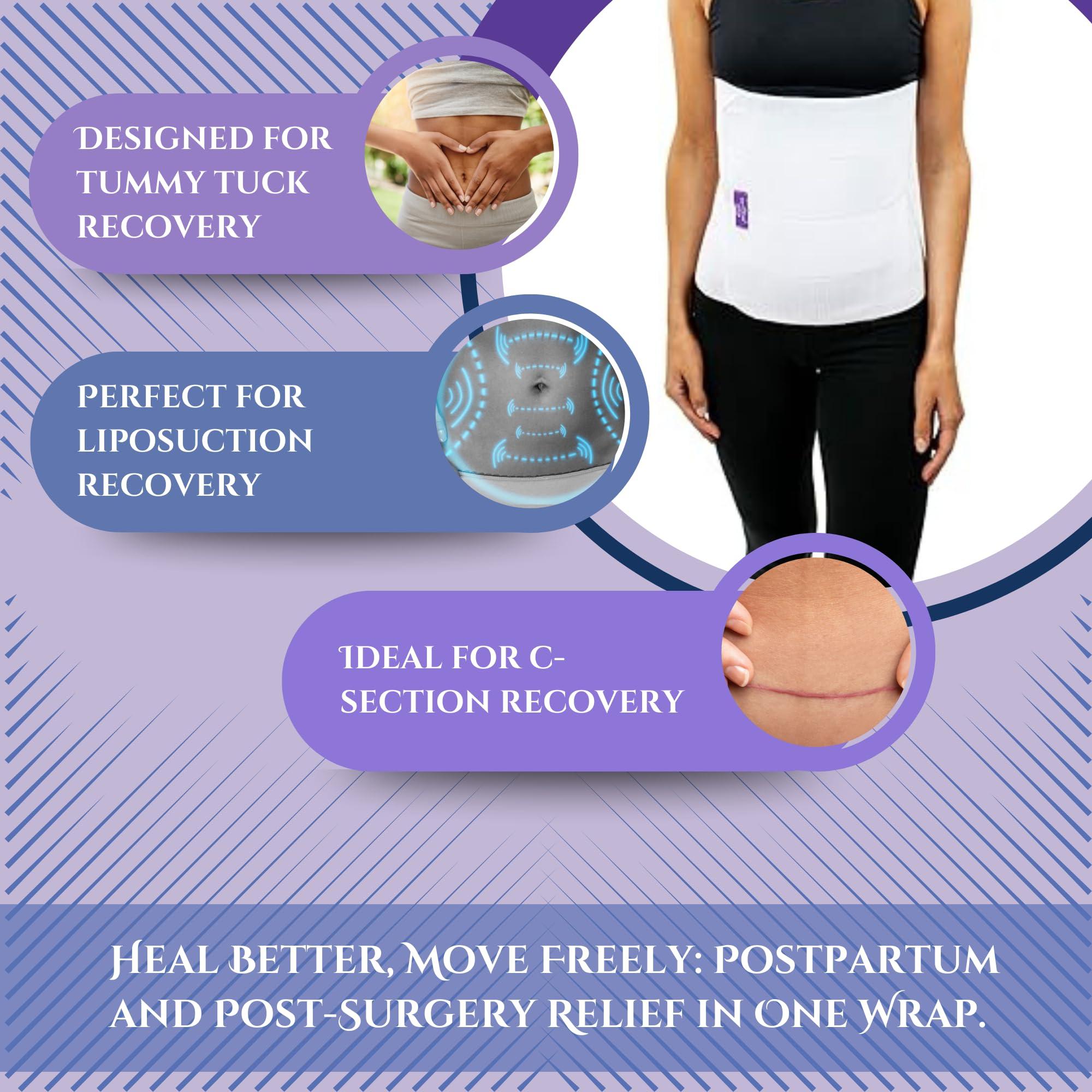 ContourMD Abdominal Binder Post Surgery Compression Wrap - Torso Liposuction, Mommy Makeover, and Tummy Tuck Compression Garment - White 12in Postpartum Belt and C-Section Recovery Belly Band (S13-12) Large