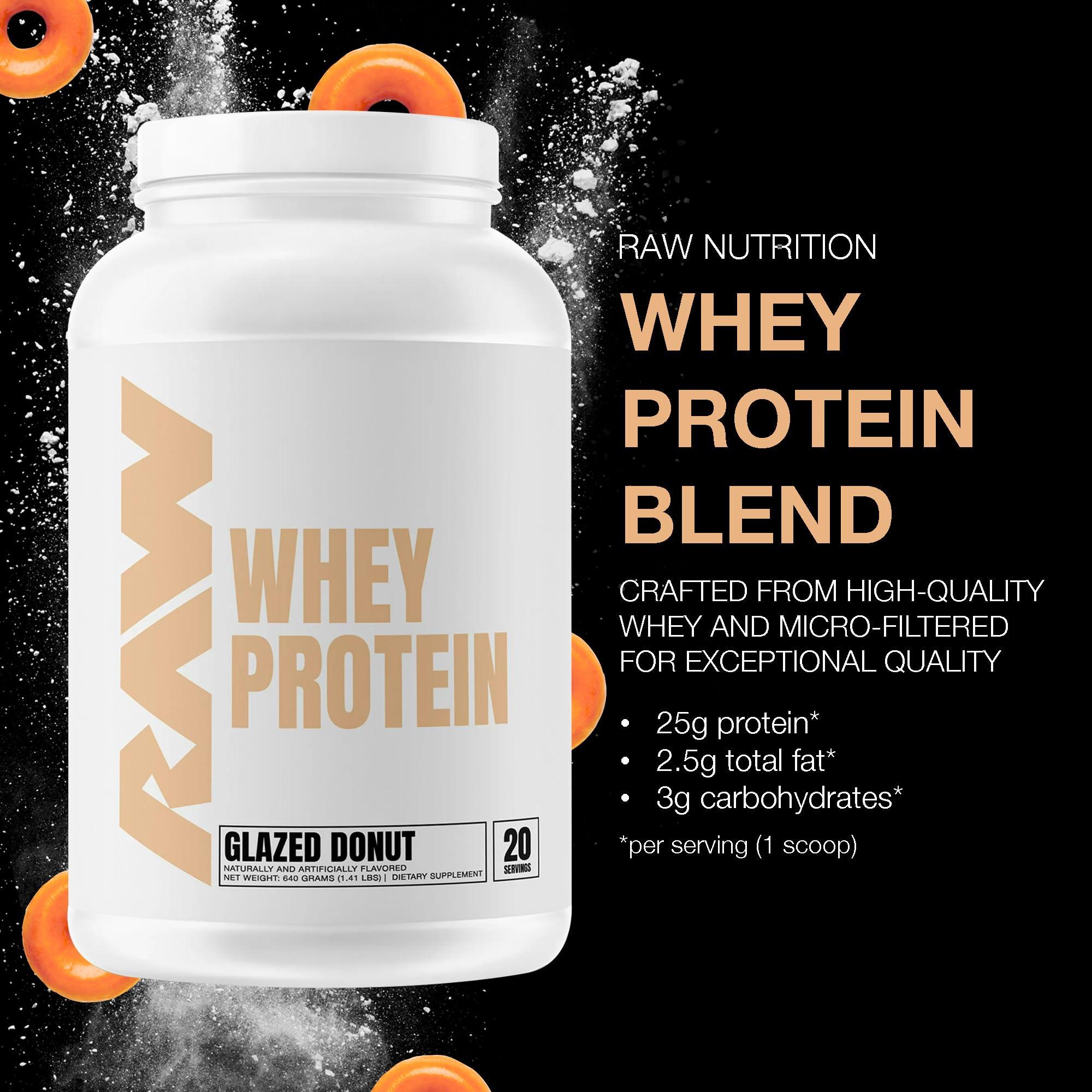 RAW RAW Whey Protein Powder Blend, Glazed Donut (20 Servings) - Grass-Fed Microfiltered Protein Isolate for Muscle Growth & Recovery - Pre & Post Workout Sports Nutrition Supplement for Men & Women