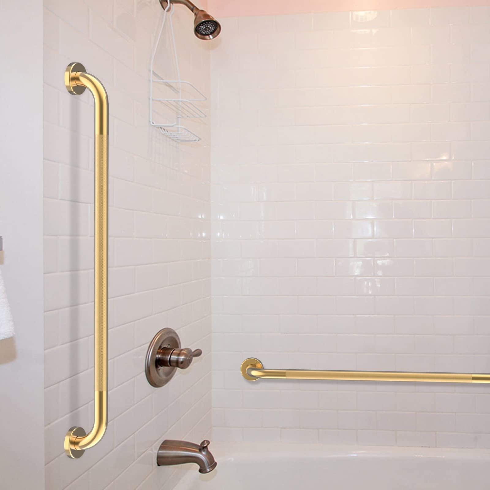 Munzong 36 Inch Anti Slip Shower Grab Gold, Munzong Bathroom Grab Bar, Knurled Bathroom Balance Bar,Safety Hand Rail Support Handicap Elderly Injury Senior Assist Bath Handle