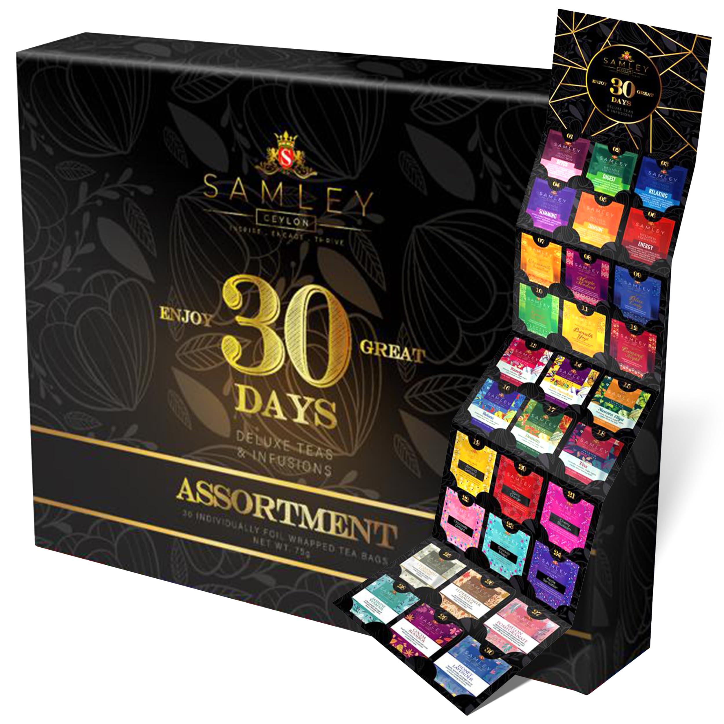 SAMLEY CEYLON Samley Tea 30 Days Assortment Tea Set, Gourmet Premium Tea Lover Gifts for Women and Men, 30 Bags Individually Wrapped