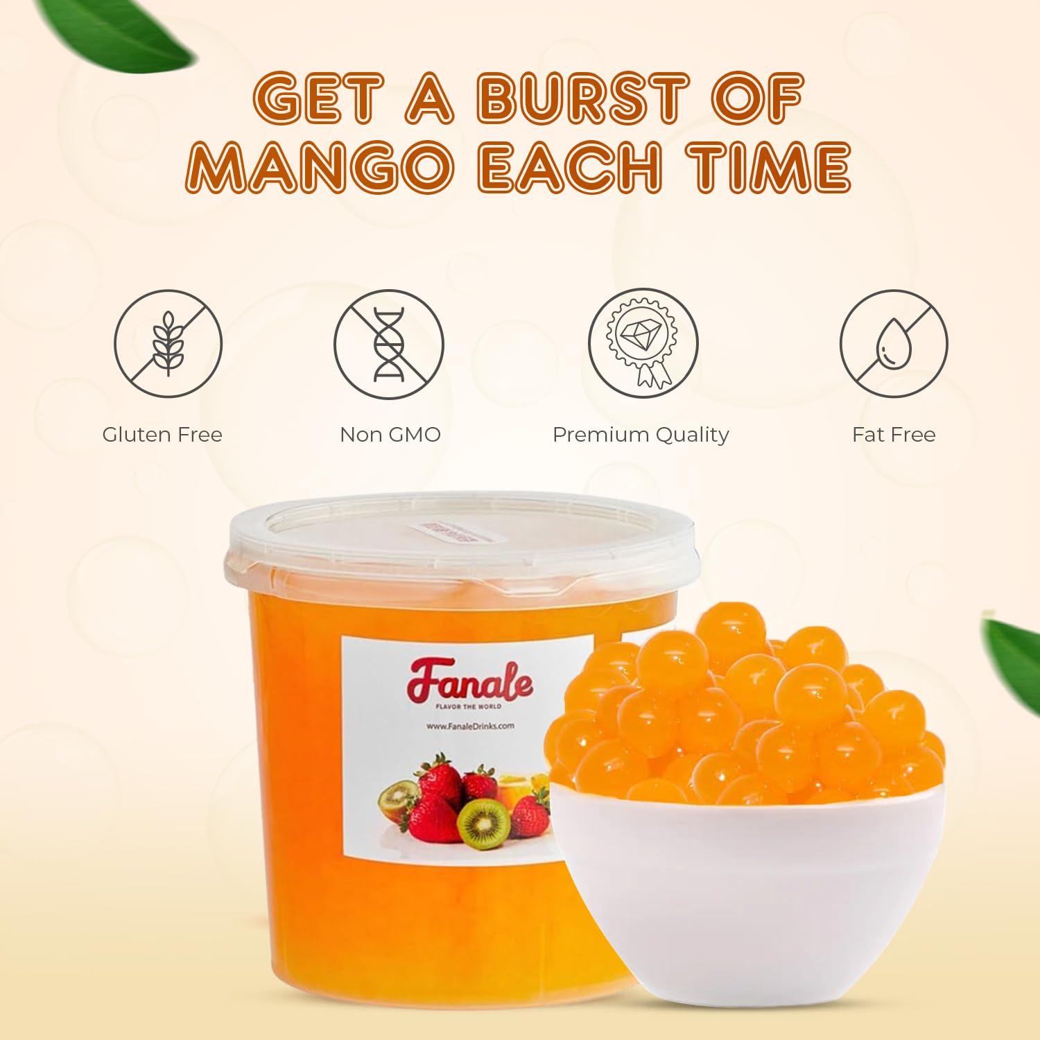 Fanale Fanale Mango Popping Boba Pearls, Vegan, Non GMO, Gluten Free, Fat Free, Perfect for Bubble Tea, Smoothies, Ice Cream, Desserts, and Beverages.