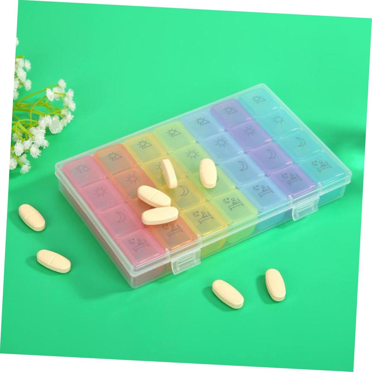 GOOHOCHY GOOHOCHY Portable Pill Box Organizer 28 Separate Compartments Dispensing Pill Organizer Daily Medicine Planner Box Plastic Medicine Dispenser