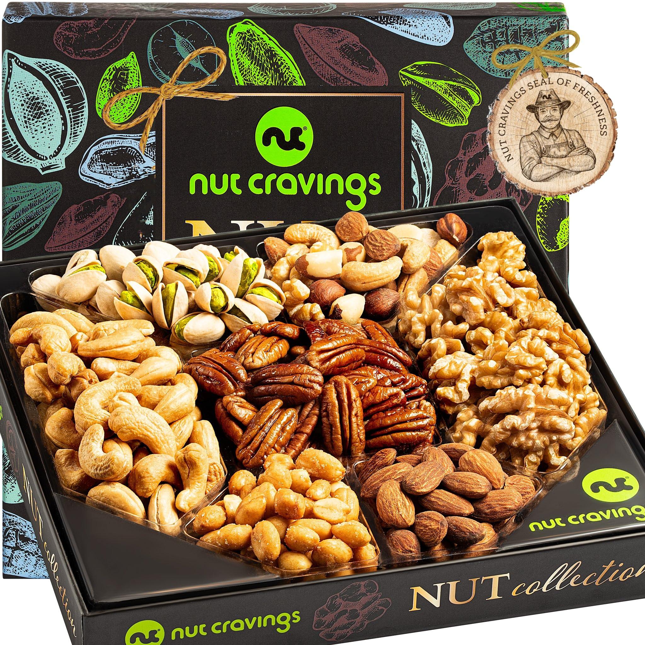 Nut Cravings NUT CRAVINGS Gourmet Collection - Valentines Day Nut Collection Gift Basket in Elegant Box (7 Assortments) Galentines Arrangement Platter, Birthday Care Package - Healthy Kosher Corporate