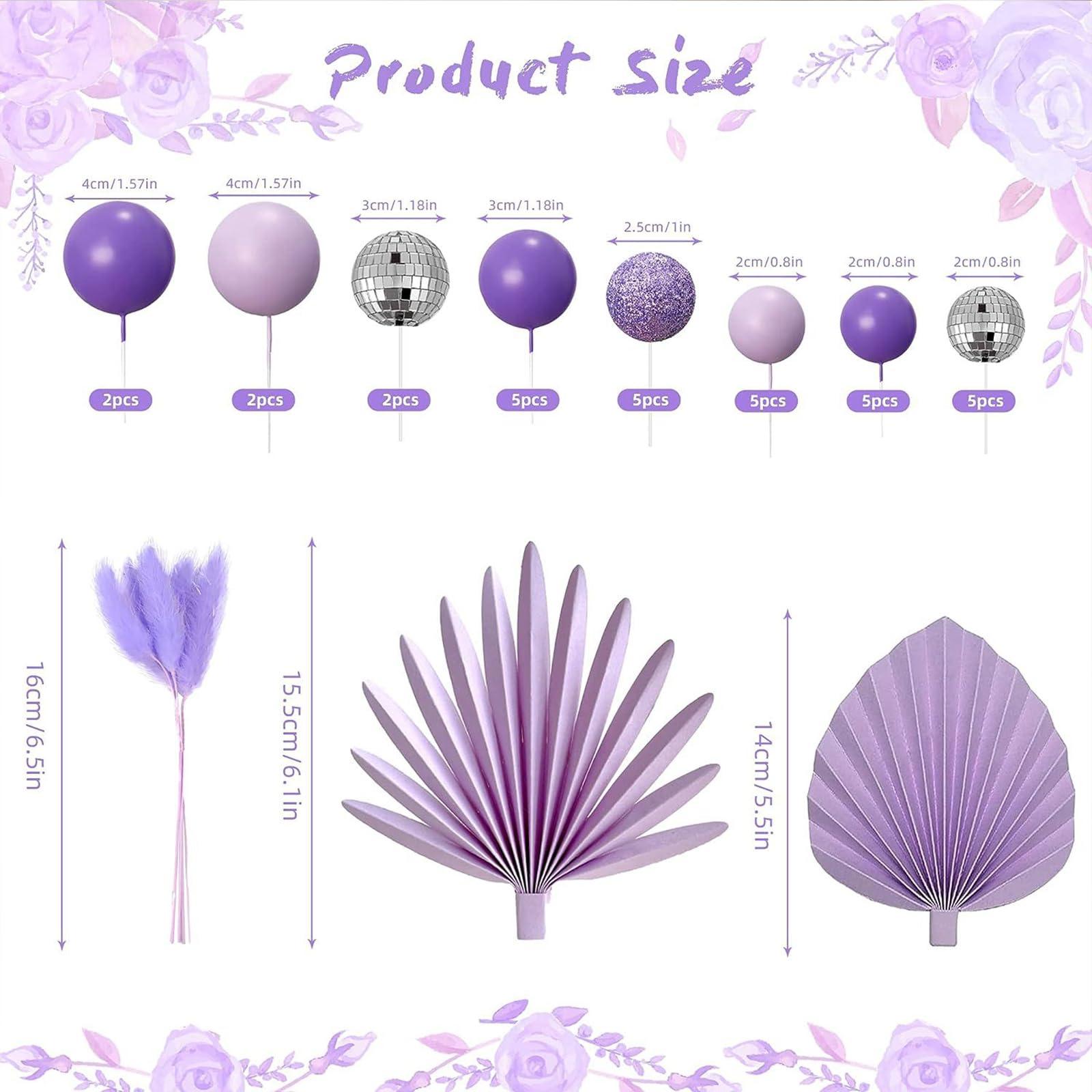 ICNYEKl ICNYEKl 38 Pcs Purple Cake Decorations,Disco Ball Balloons Cake Topper Wedding,Palm Leaves Boho Cupcake Toppers for Anniversaries,Baby Showers,Birthday Cake Decoration Supplies