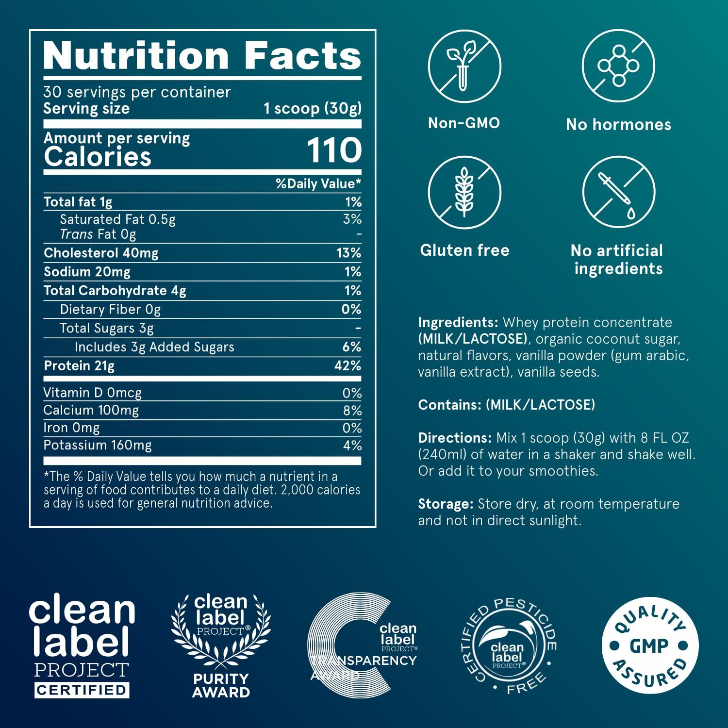 Puori Puori Whey Protein Powder - Bourbon Vanilla - PW1 Pasture Raised, Grass-Fed & Non-GMO - 100% Natural and Pure for Muscle Growth - 21g Protein 1.98lbs - Gluten-Free