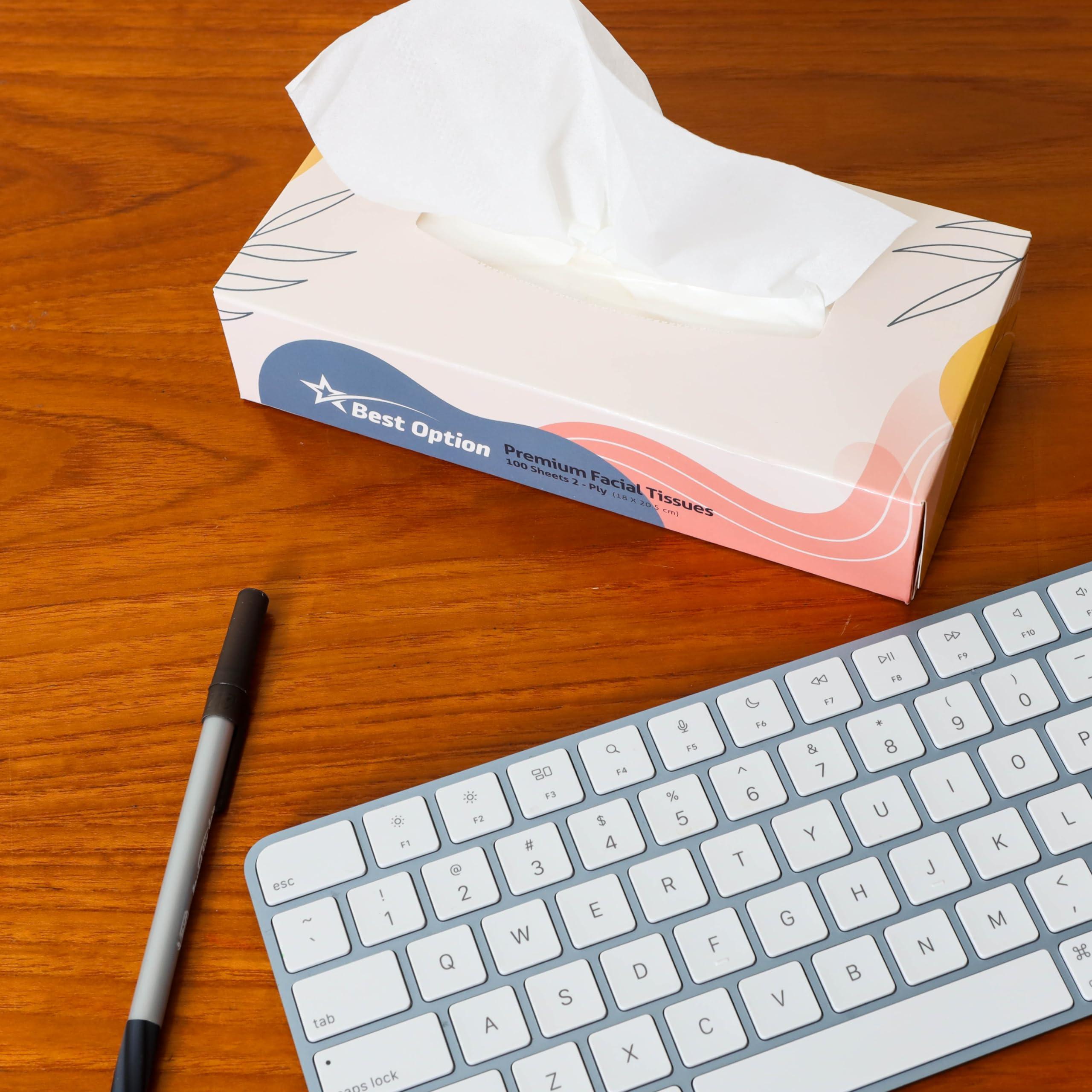 Best Option Soft 2-Ply Facial Tissue, White, 100-Count Box| Professional, Gentle and Durable | Great for Bathroom, Office, Business, School (3,000 Tissues, Bulk Pack of 30-Boxes)