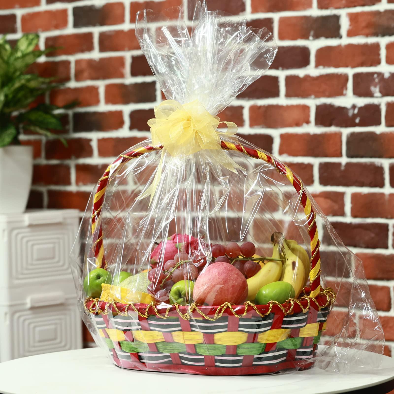 Circloophs 50 Packs Large Clear Cellophane Basket Bags 24\" x 30\" Cellophane Basket Gift Bags Heavy-duty Plastic Wrapping Paper for Gifts, Arts, Crafts, Treats, Chiffon Ribbon