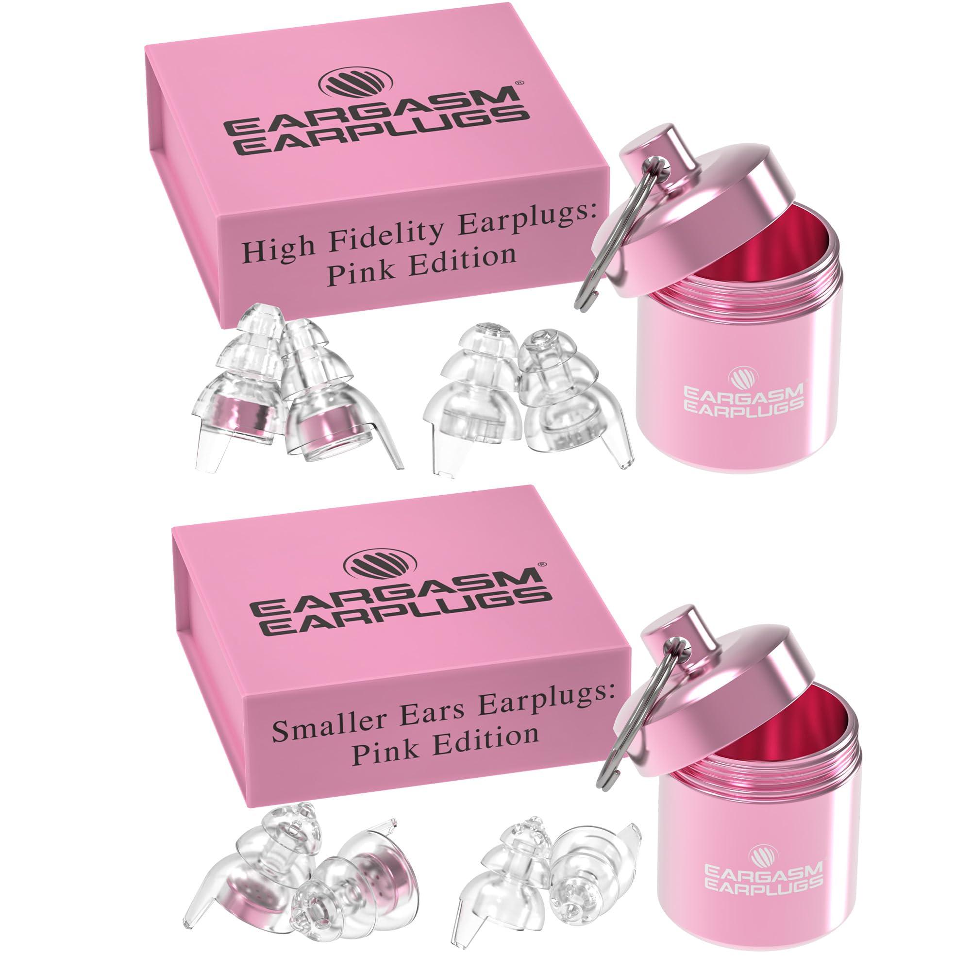 Eargasm Eargasm Pink Edition Set: 1 Pair of High Fidelity Ear plugs + 1 Pair of Smaller Earplugs for Concerts, Music Festivals, Sports, Noise Sensitivity