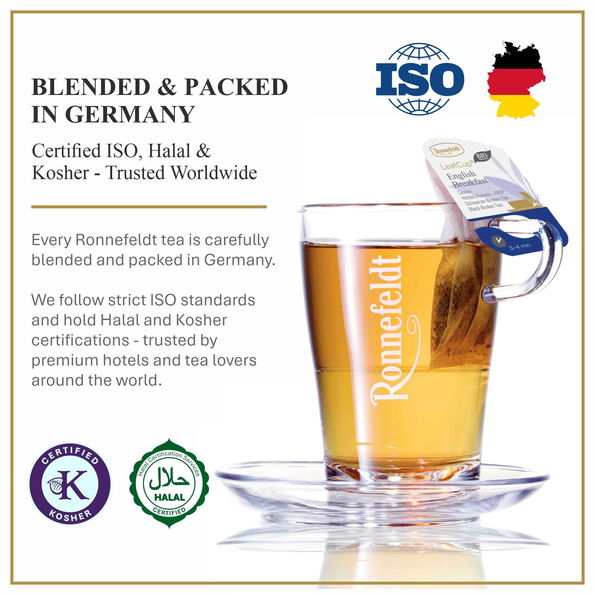 Ronnefeldt Ronnefeldt LeafCup English Breakfast - Black Tea Ceylon Summer Bags Tea Loose Leaf, 15 Individually Wrapped Tea Bags with Cardboard Tag to Hook on Cup - Strong, Smooth, Caffeinated - Hot or Iced