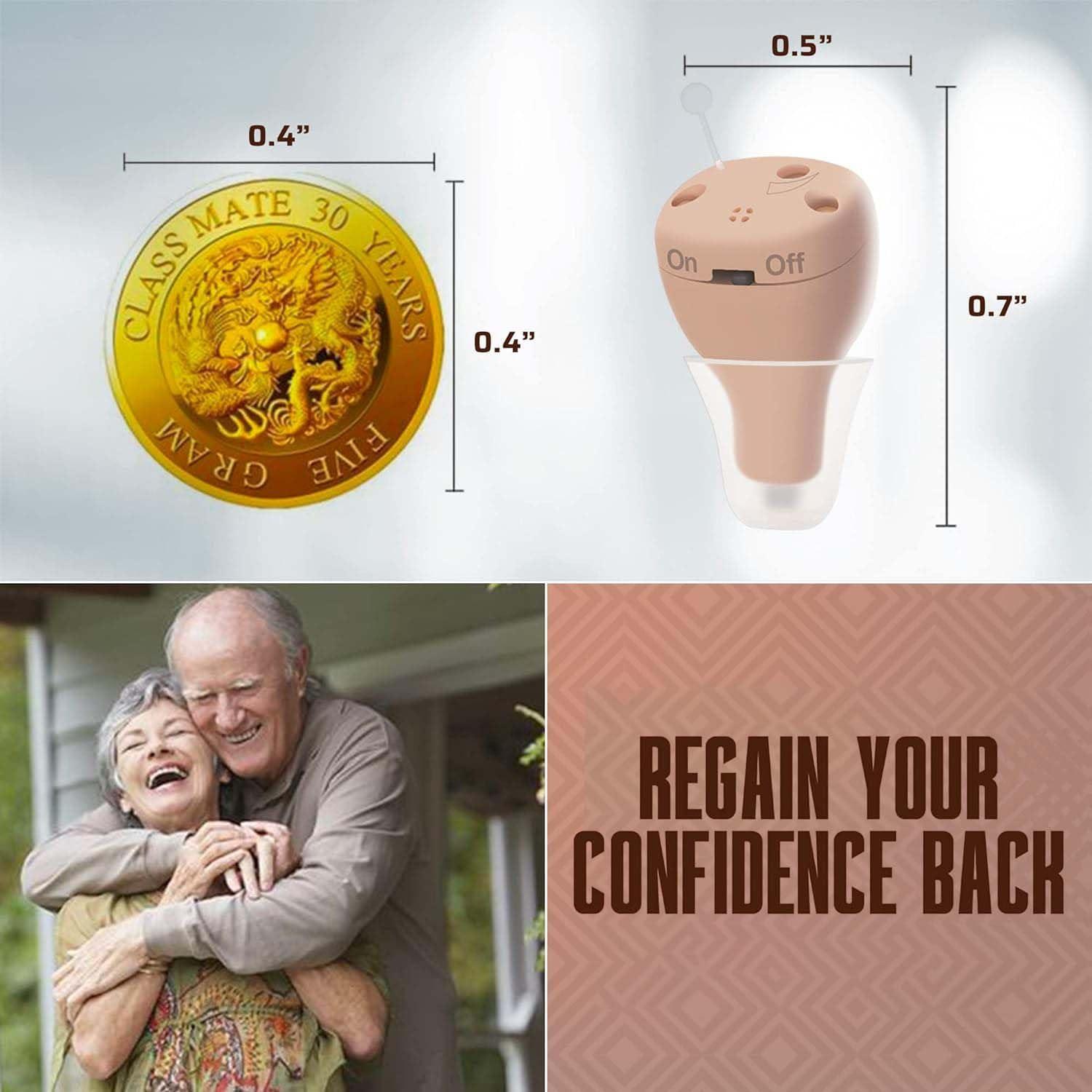 MEDca Rechargeable Hearing Amplifier to Aid and Assist Hearing, Completely-in-Canal (CIC) Nearly Invisible Mini Personal Sound Device w/Noise Cancellation & Feedback Reduction for Adults Seniors & Elderly