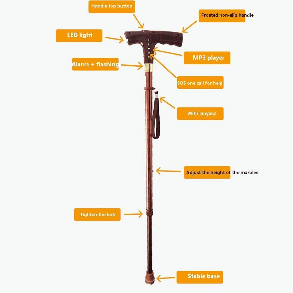 NUBAO NUBAO Old Man Smart Cane GPS Positioning Call Stick Retractable Aluminum Alloy Four Feet (Color : Brown)
