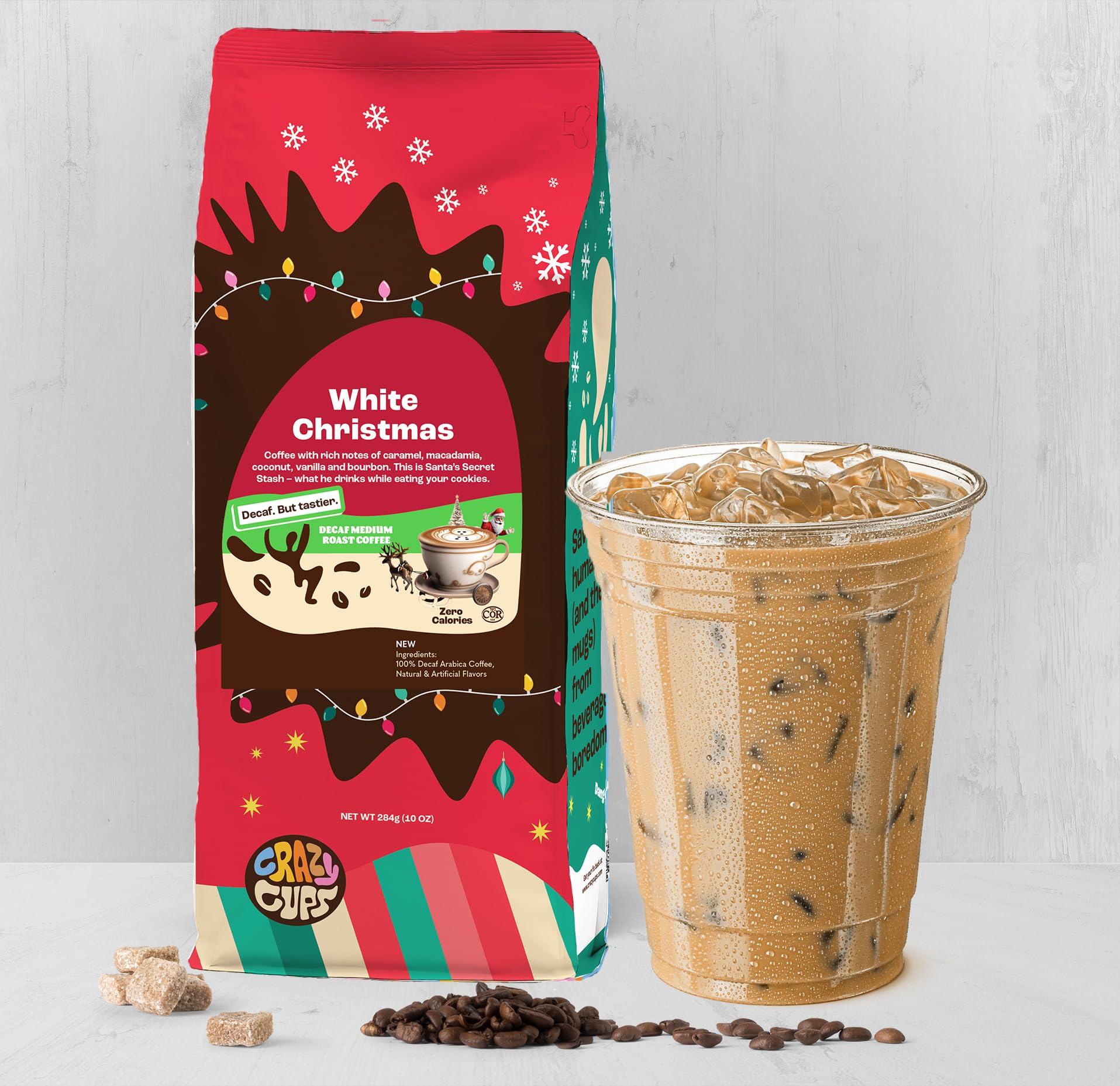 Crazy Cups Crazy Cups Flavored Ground Decaf Christmas Coffee, Decaffeinated White Christmas Coffee in 10 oz Bag, For Brewing Flavored Hot or Iced Coffee, (Pack of 3)