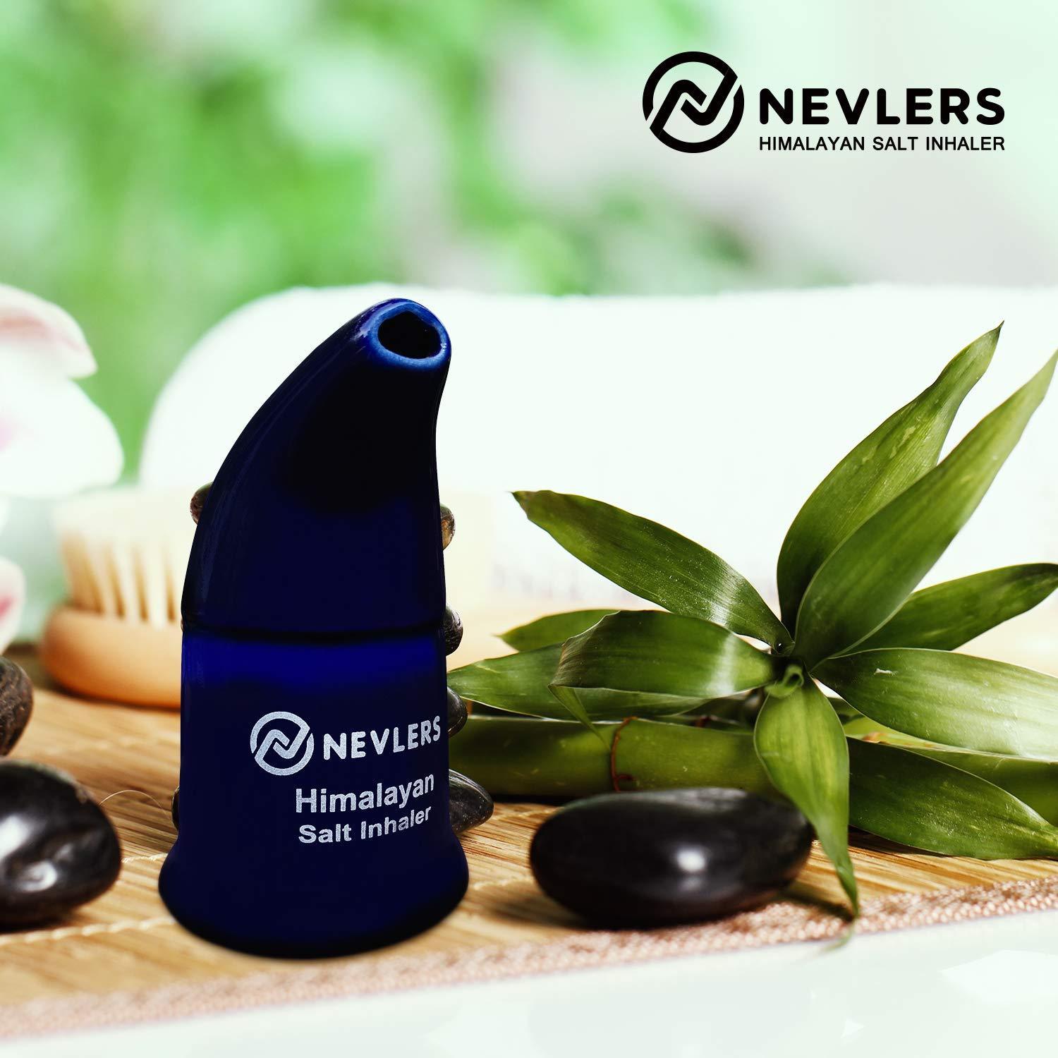 Nevlers Nevlers Navy Blue Himalayan Salt Inhaler w/ 6 Oz Coarse Pink Himalayan Sea Salt | Ceramic Portable Himalayan Pink Salt Inhaler for Lungs & Nose | Homeopathic Natural Asthma Relief Smelling Salts