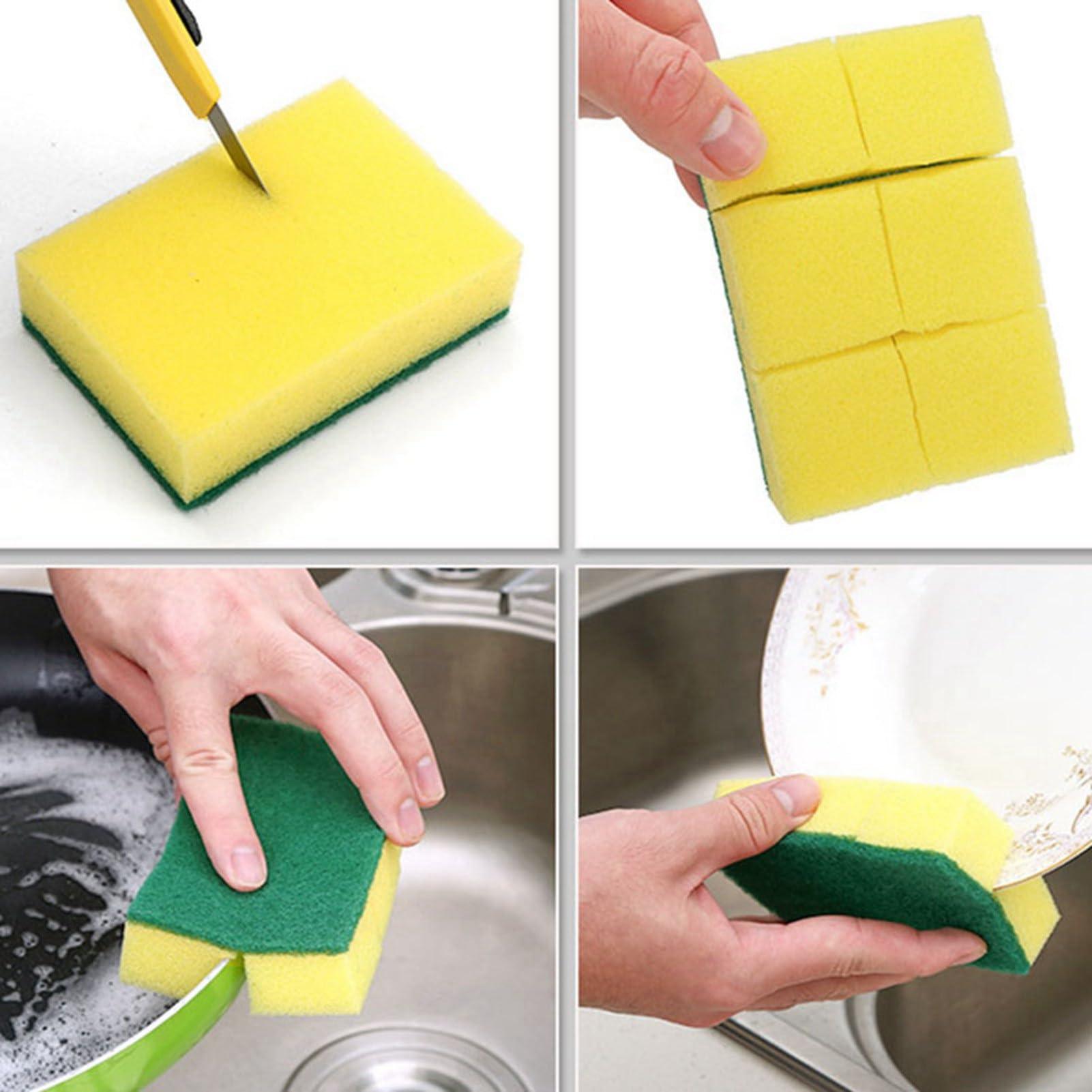 Gsycle 10PCS Dish Sponge, Double Face Kitchen Sponges Convenient Cleaning Sponges Dish Scrubber Sponge with Scouring Pad for Kitchen Bathroom
