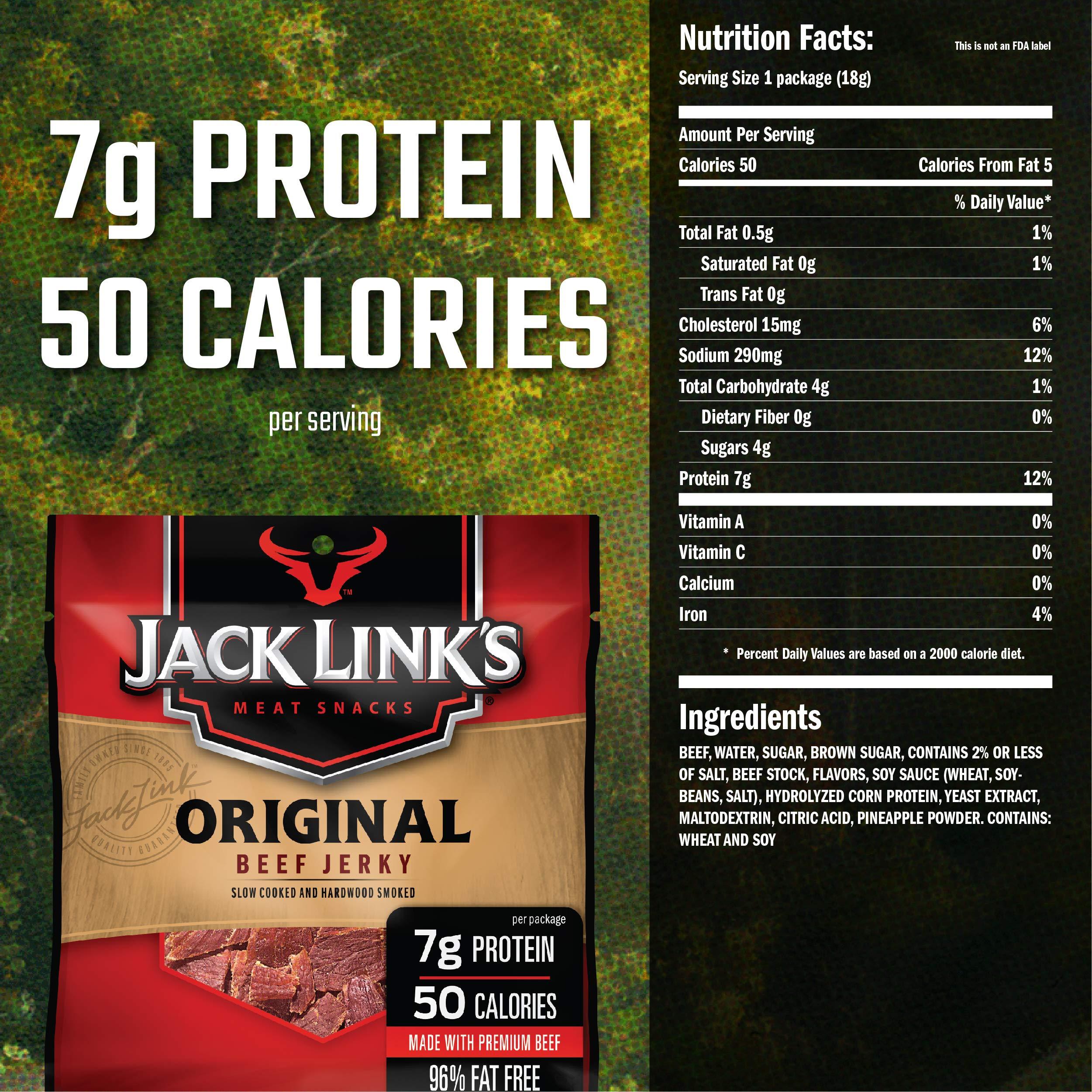Jack Link\'s Jack Link\'s Beef Jerky 5 Count Multipack, Original, 5, 0.625 oz. Bags - Flavorful Meat Snack for Lunches, Ready to Eat - 7g of Protein, Made with 100% Beef - No Added MSG** or (Pack of 2)