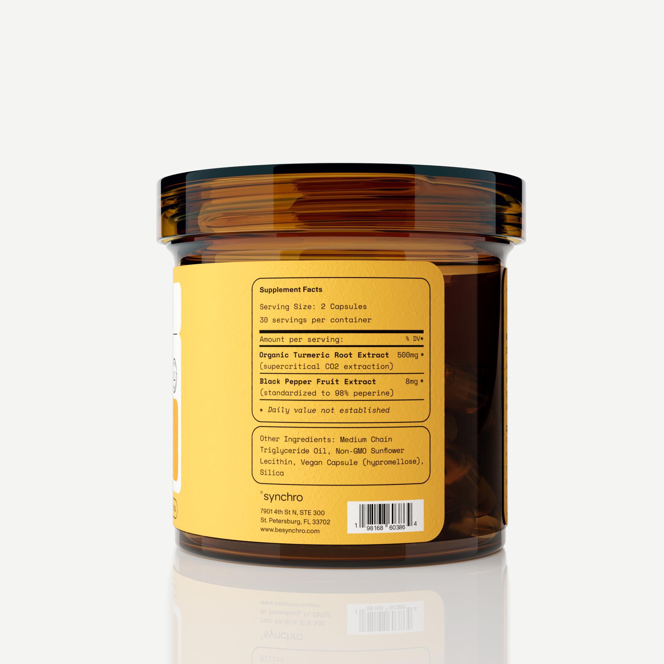 Synchro Synchro Gold Medical-Grade Liposomal Turmeric | 60ct Capsules | Whole-Plant Extract, Nano-Encapsulation Delivery | Curcumin Black Pepper Piperine Supplement